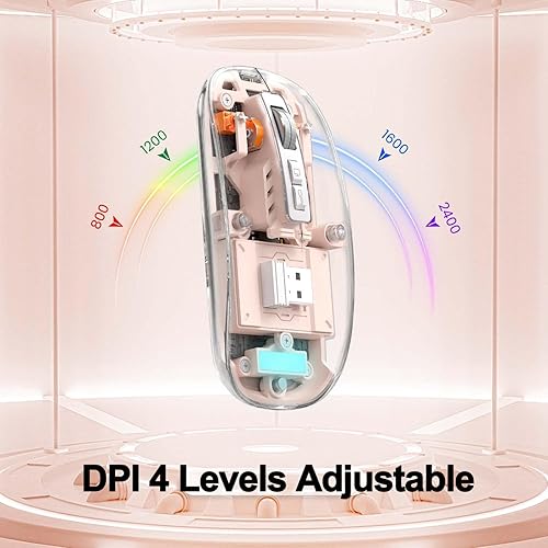 Miniatura 7 de Ratón inalámbrico LED delgado silencioso Bluetooth Ratón transparente Tri-modo 2.4G 2400DPI Ratón óptico para computadora con receptor USB, Ratones