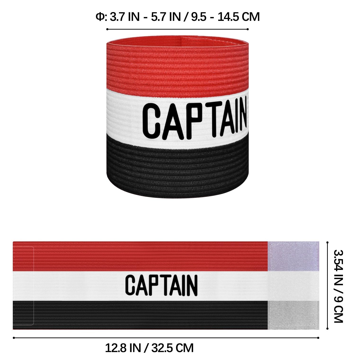 JRINYE Unisex Sport Captain Armband, Adjustable Captain's Armband for Soccer Training Adults & Youths Elastic Captain Arm Band Soccer Sports Accessories - (One Size, Black&Red)