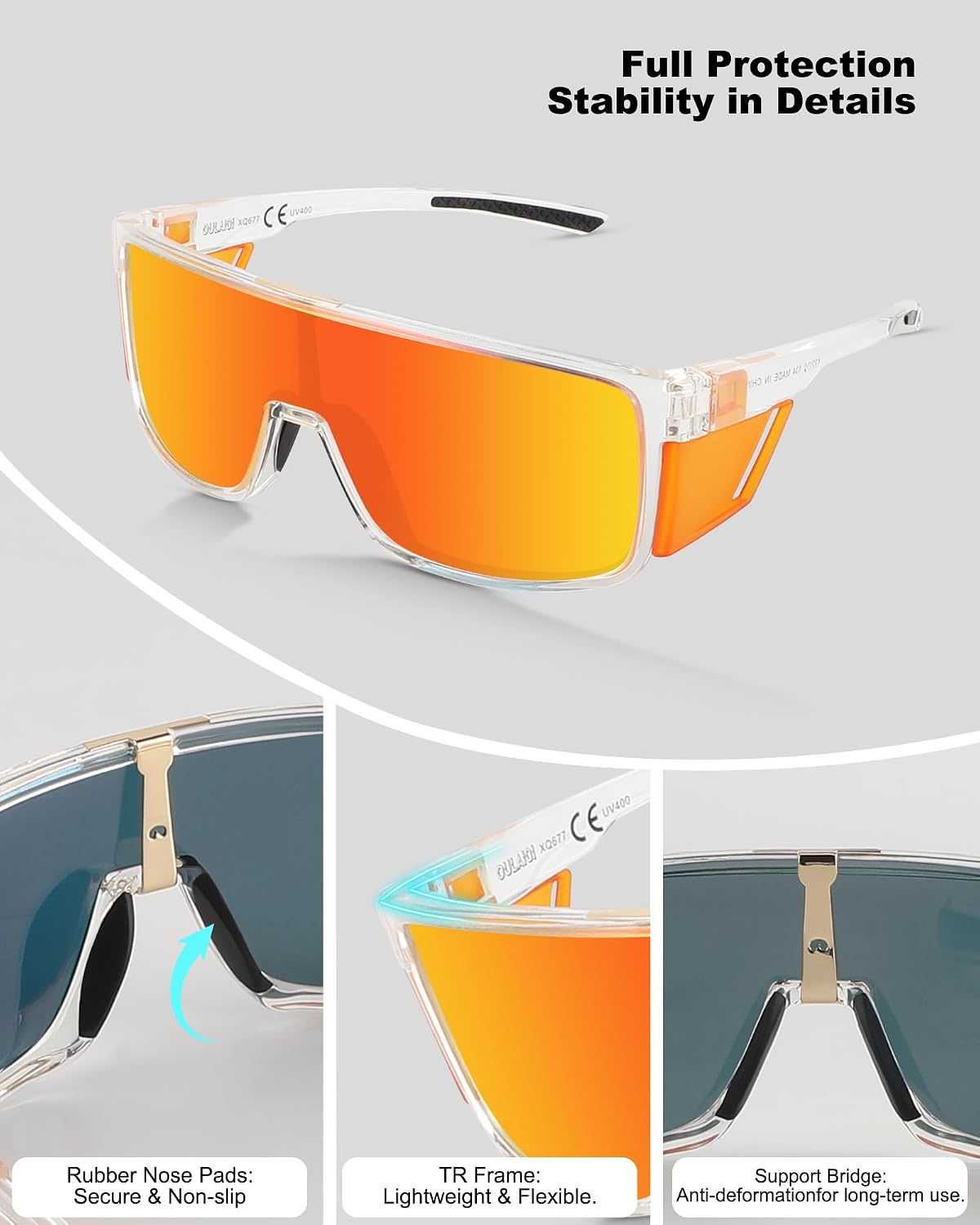OULAIQI Polarized Sunglasses for Men Women with Removable Side Shields,UV400 Protection for Sport Hiking Fishing Eyewear