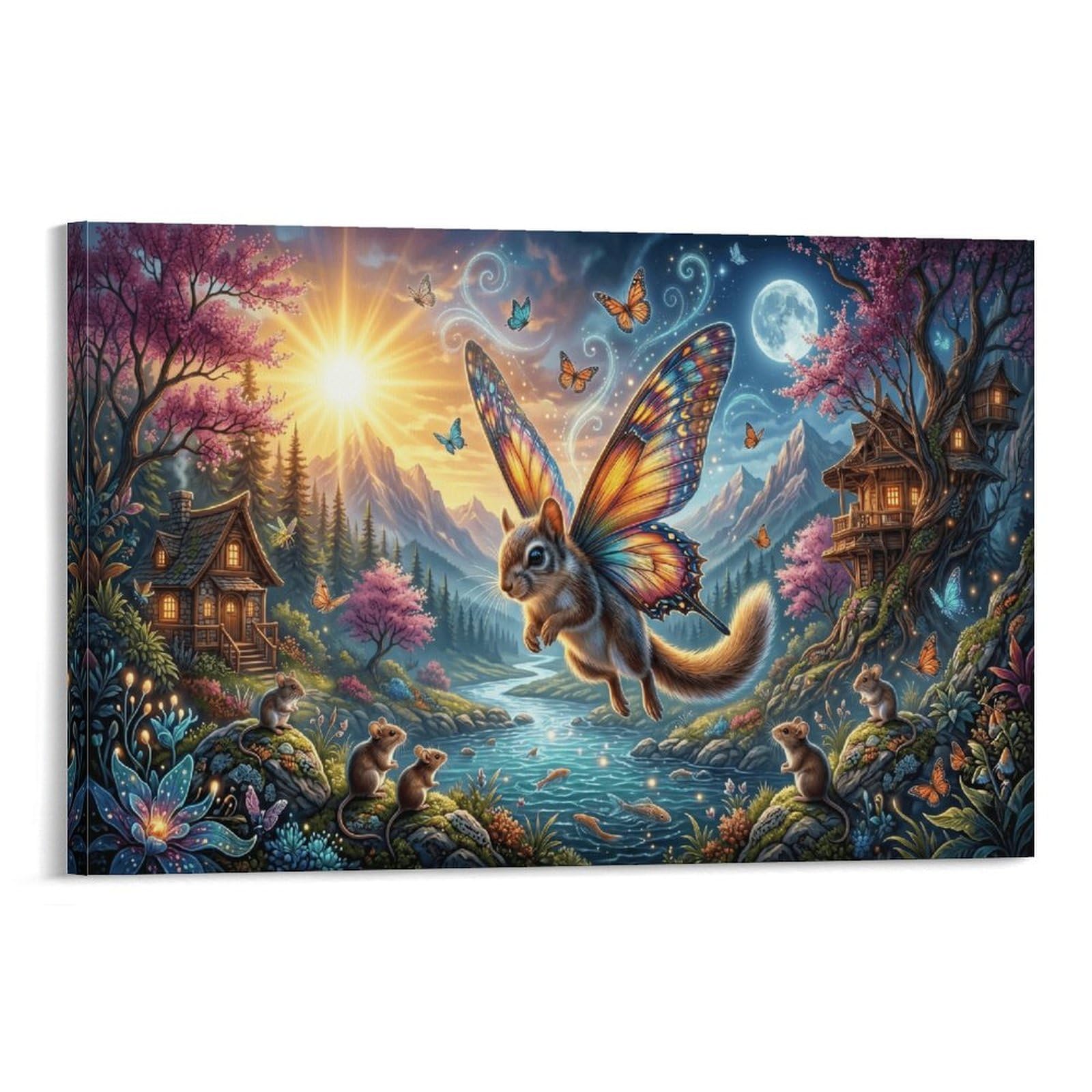 XPASHIQWC Butterfly‑Wing Squirrel Poster Artwork Valley Treehouse Giclee Canvas Prints Modern Wall Art Picture Wall Hanging for Home Decorations 20x30inch(50x75cm)