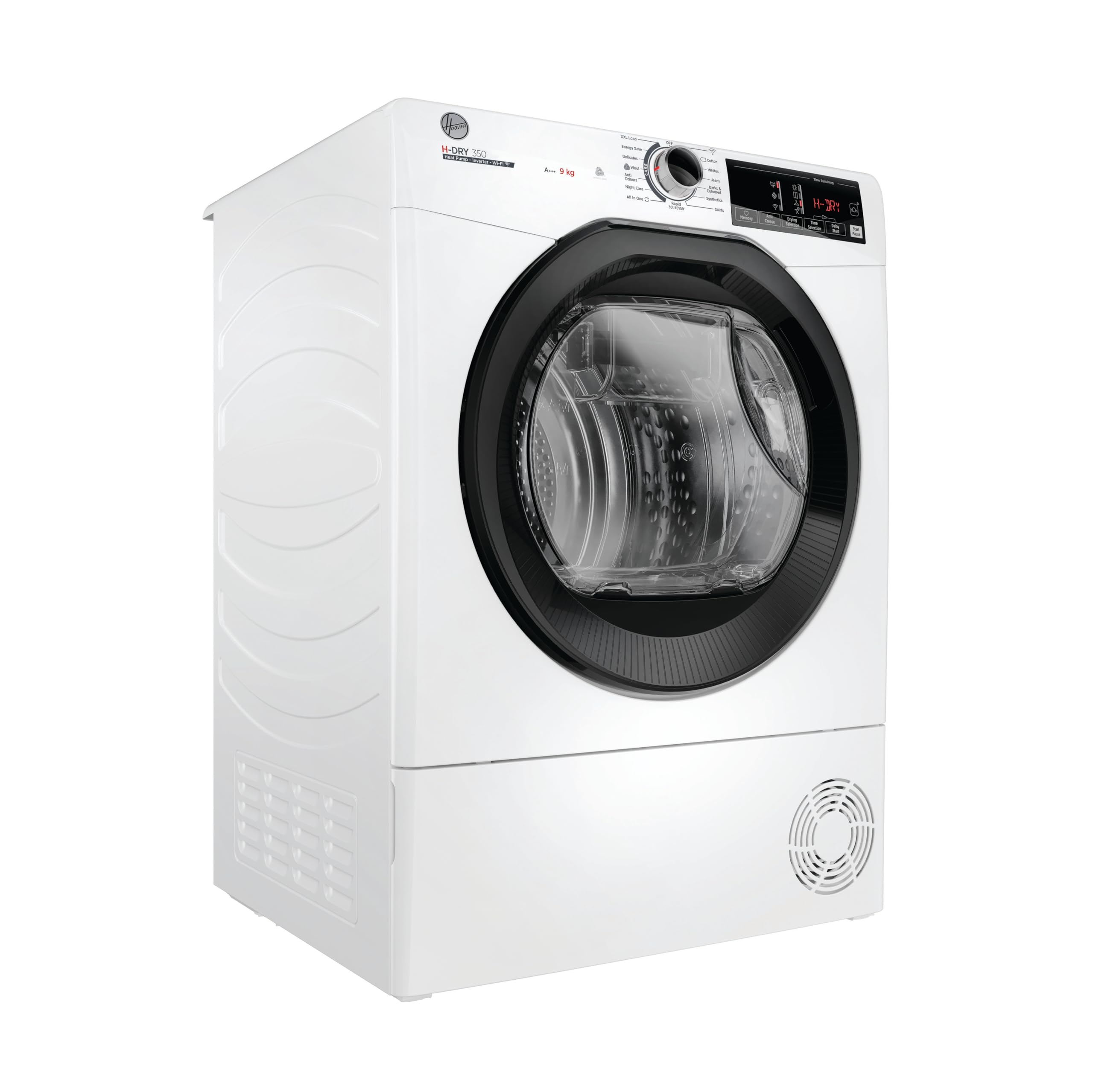 Hoover H-DRY 350 Freestanding Heat Pump Inverter Tumble Dryer, 9 Kg, Class A+++, Wi-Fi & Bluetooth, Four Drying Levels, Aquavision & Advanced Care, White, 59.6x60.4x85 cm - HRE H9A3TBE-80/N — view 3