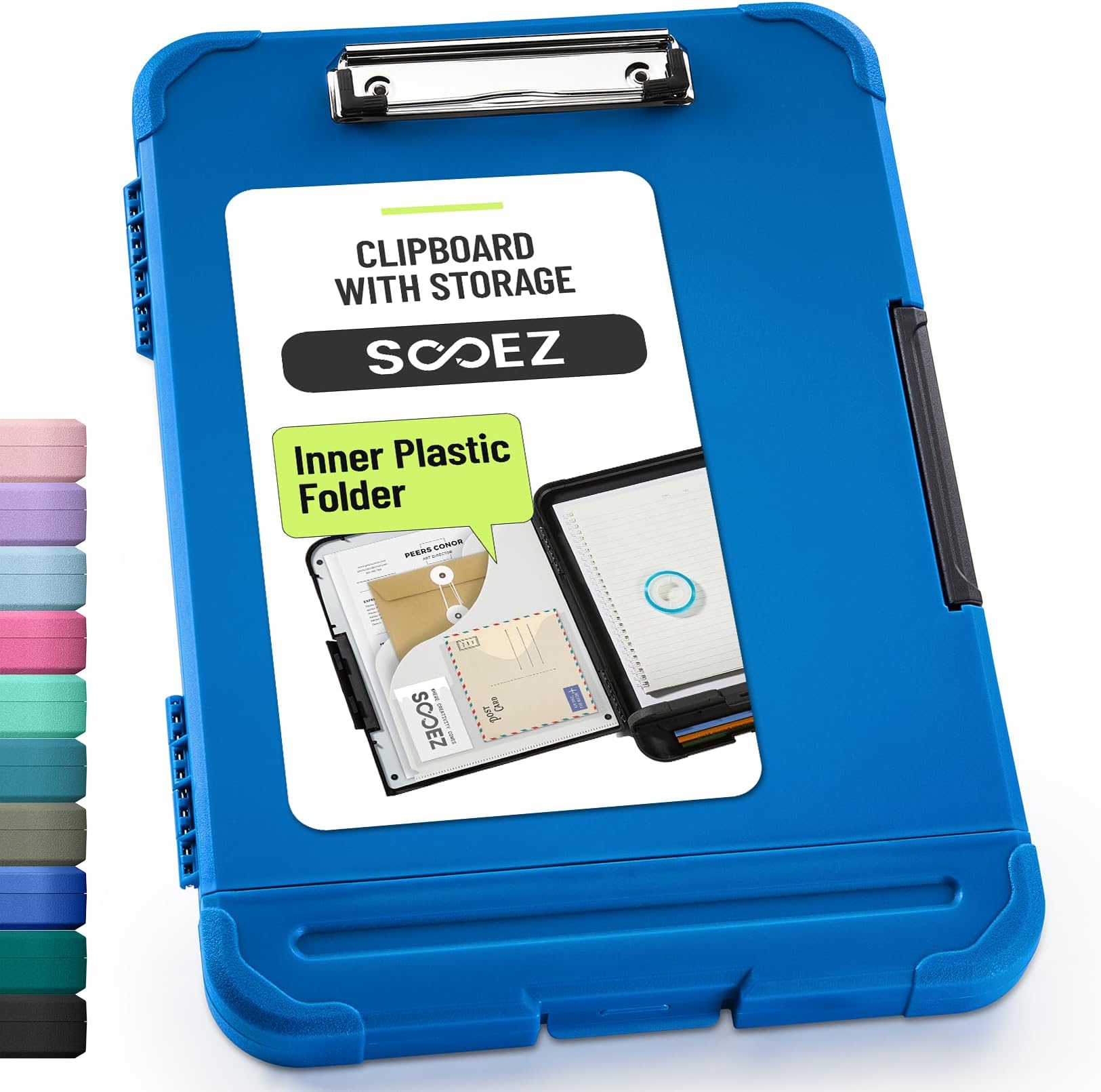 Sooez Reinforced Clipboard with Storage, Inner Plastic Folder Attached, Heavy Duty Clip Boards 8.5x11 with Pen Holder, High Capacity Nursing Clipboards for Teacher Office Home, Letter / A4 Size