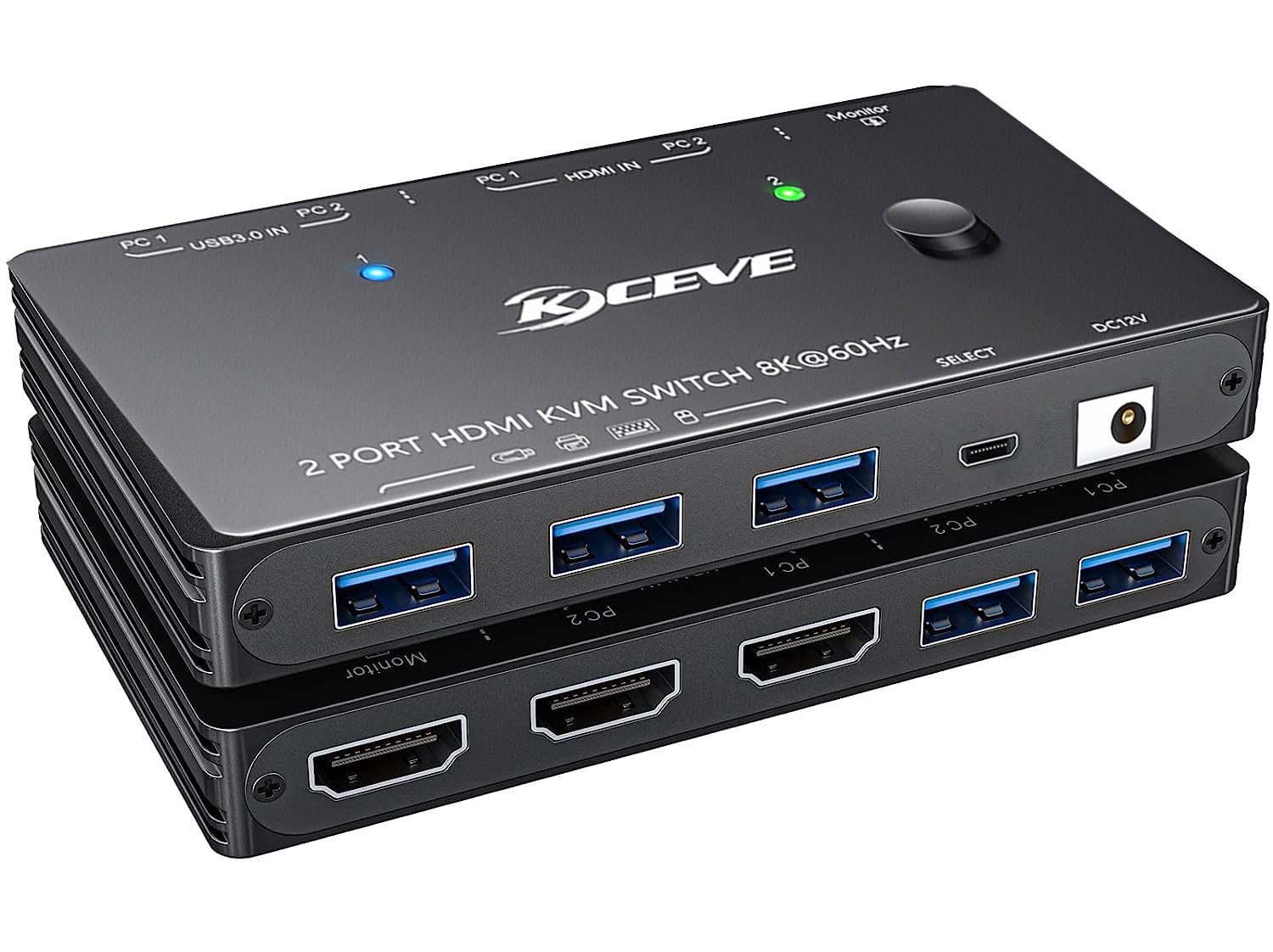 KCEVE 8K USB3.0 KVMスイッチ KCEVE KVM Switch 1 Monitor 2 Computers HDMI 8K@60Hz 4K@120Hz, USB