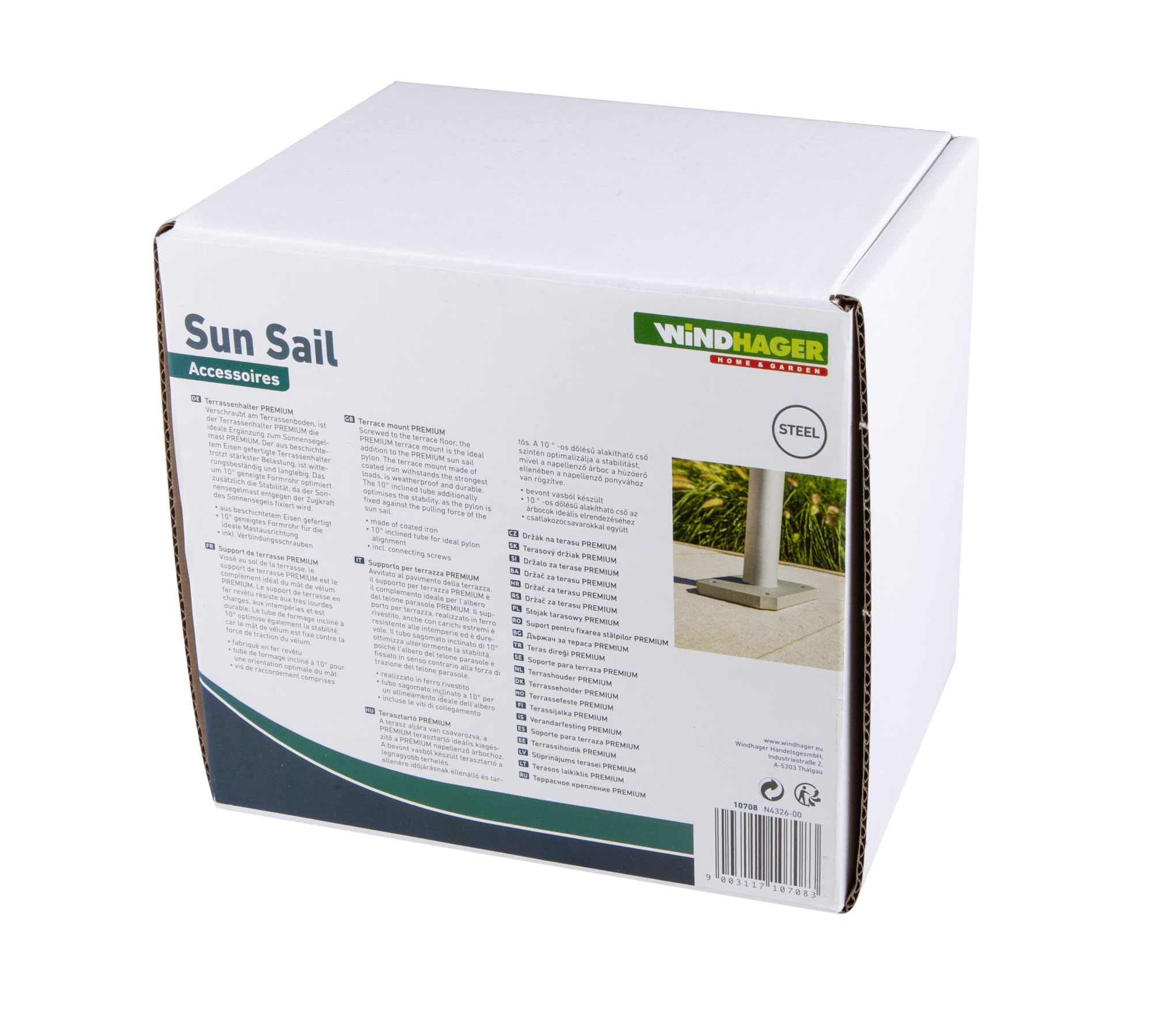 Windhager 10708 - Supporto per Tenda da Sole, per Vela, Asta Parasole, Resistente alle intemperie