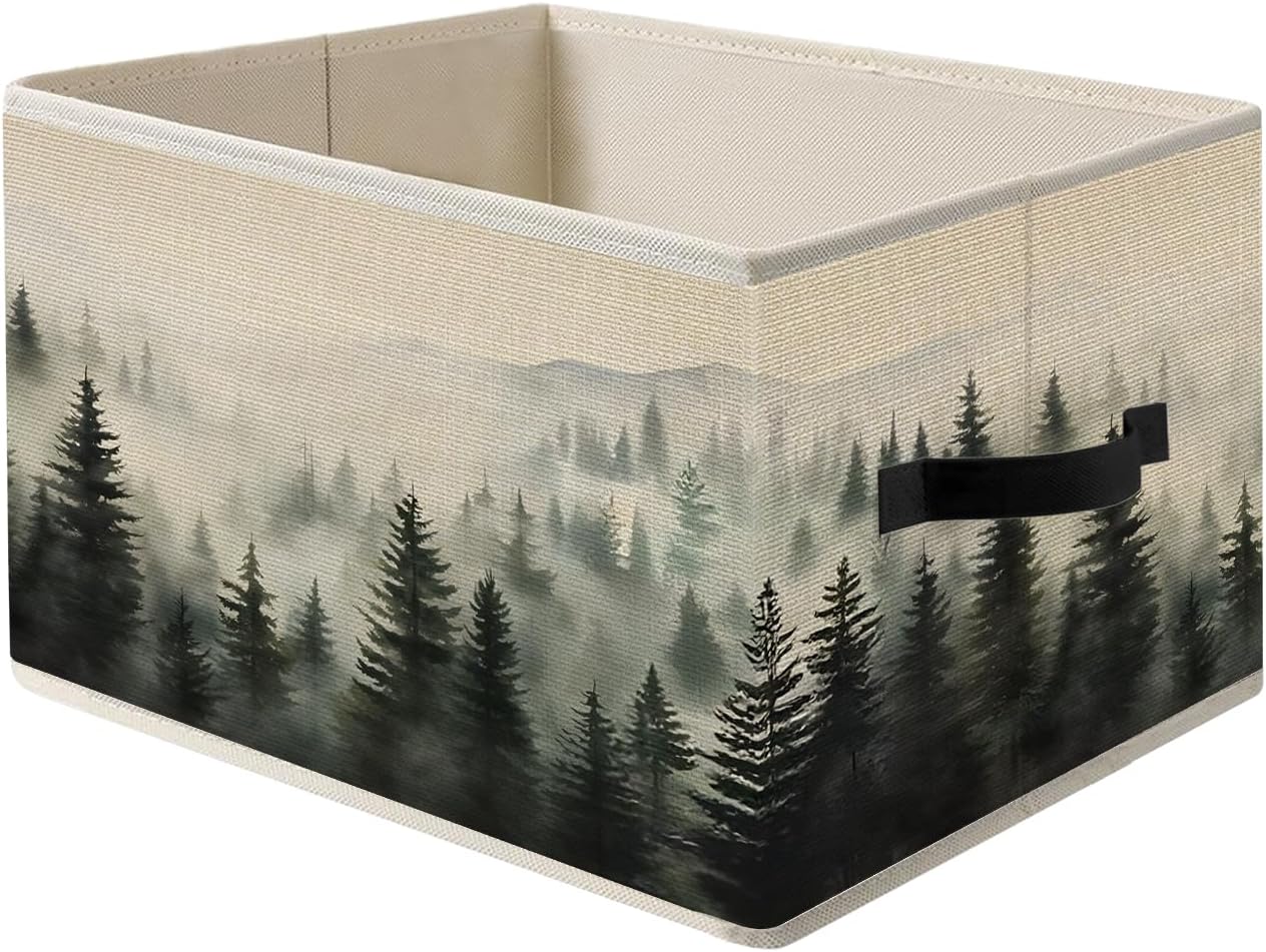Misty Foggy Mountain Storage Bins, Forest Green Nature Landscape Foldable Closet Organizers Storage Basket Toybox for Clothes Bed Sheets Blankets Toys