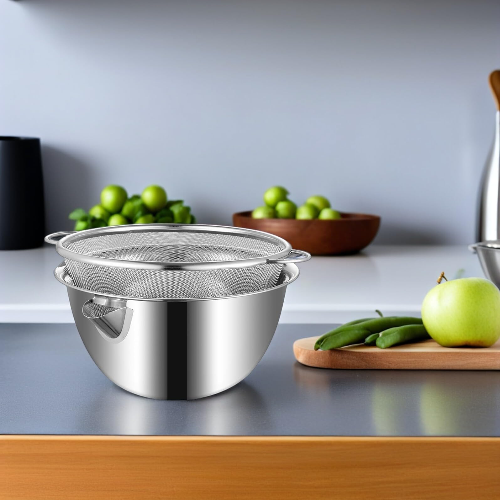 Edelstahl Schüssel mit Integriertem Abflusskorb Großes Multifunktionales Küchensieb Rostfreier Abtropfbehälter für Gemüsewaschen und Zubereitung Platzsparend und Langlebig
