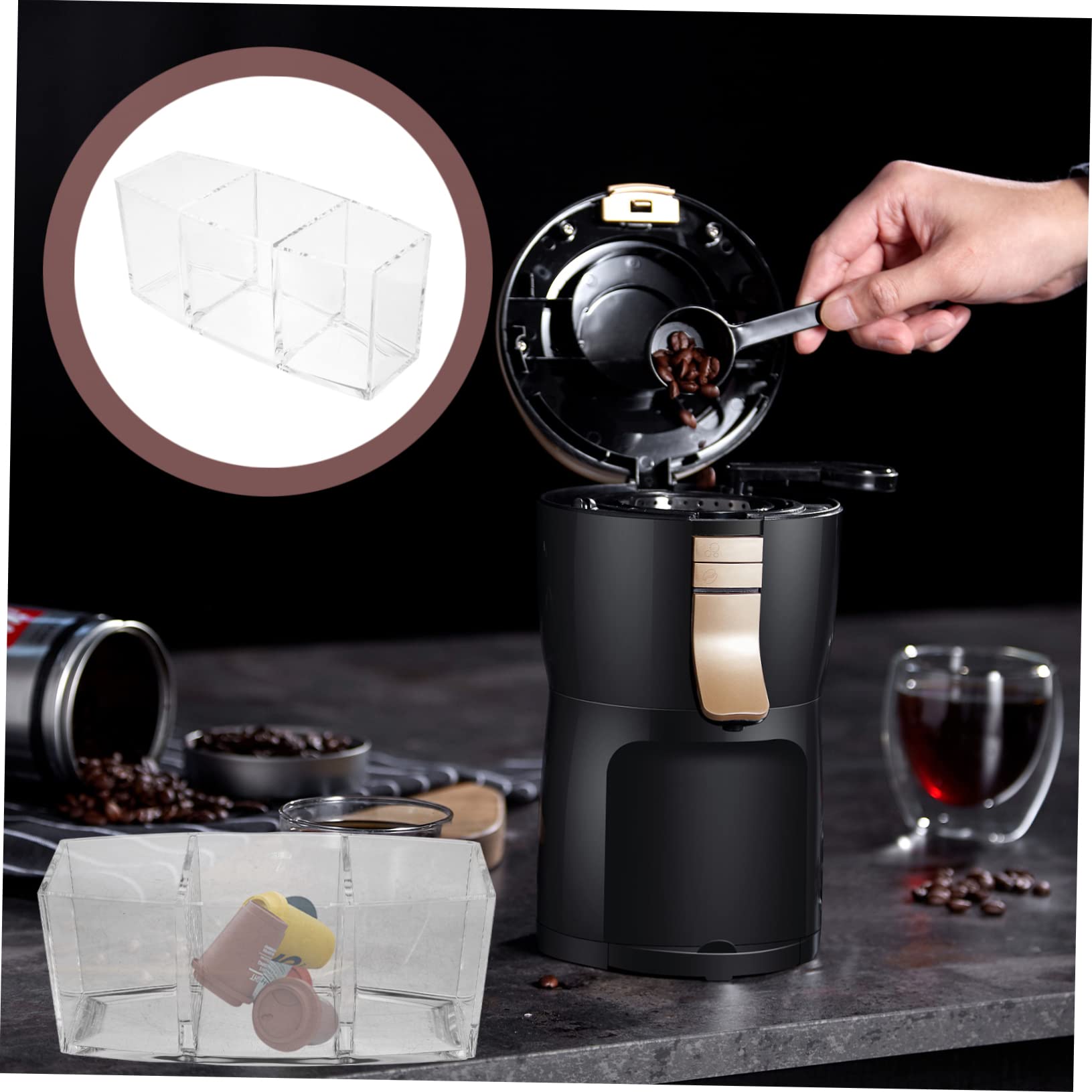 Amosfun Transparent Acrylic Coffee Capsule Holder Tea Packet Organizer with Compartments Elegant Design for Coffee Bar Accessories for Storing Tea Bags and Sweets