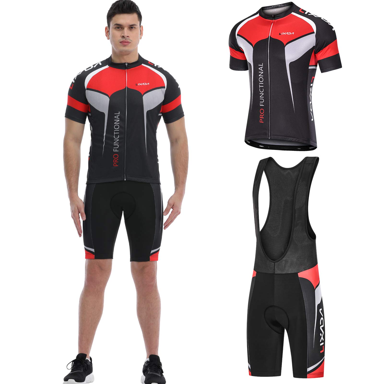 Lixada Ropa Ciclismo Hombre Ropa Ciclismo Hombre Juego con Cojín de Aire 3D y Camiseta Transpirable Adecuado para Ciclismo, Senderismo, Correr