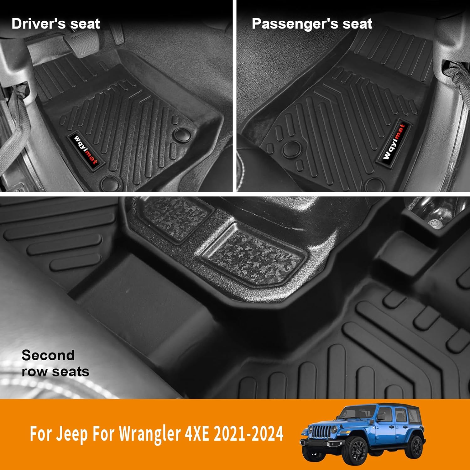 for 2021-2025 2026 Jeep Wrangler JL 4XE Floor Mats Cargo Liner and Backrest Mat All Weather TPE Rubber Protection Mat Accessories (Only for Jeep Wrangler JL 4XE Full Set) - Image 2