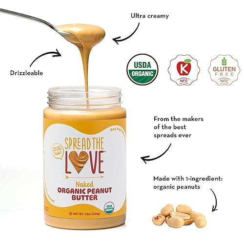 Miniatura 4 de Spread The Love NAKED Crema de cacahuate orgánica natural vegana sin gluten cremosa asados en seco sin sal añadida sin azúcar añadido sin aceite de