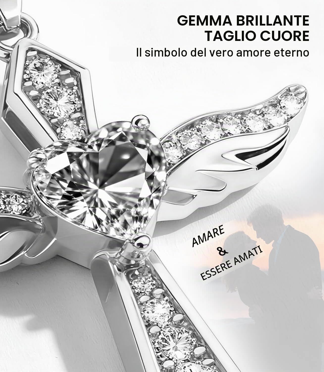 LOVANS Collana Croce Donna Girocollo Crocifisso Argento 925, Ciondolo Chiama Angeli con Zirconi a Forma di Cuore, Regalo Idea Compleanno Anniversario per Lei e Mamma, Lung. 45-50 cm (Oro/Argento/Rosa)