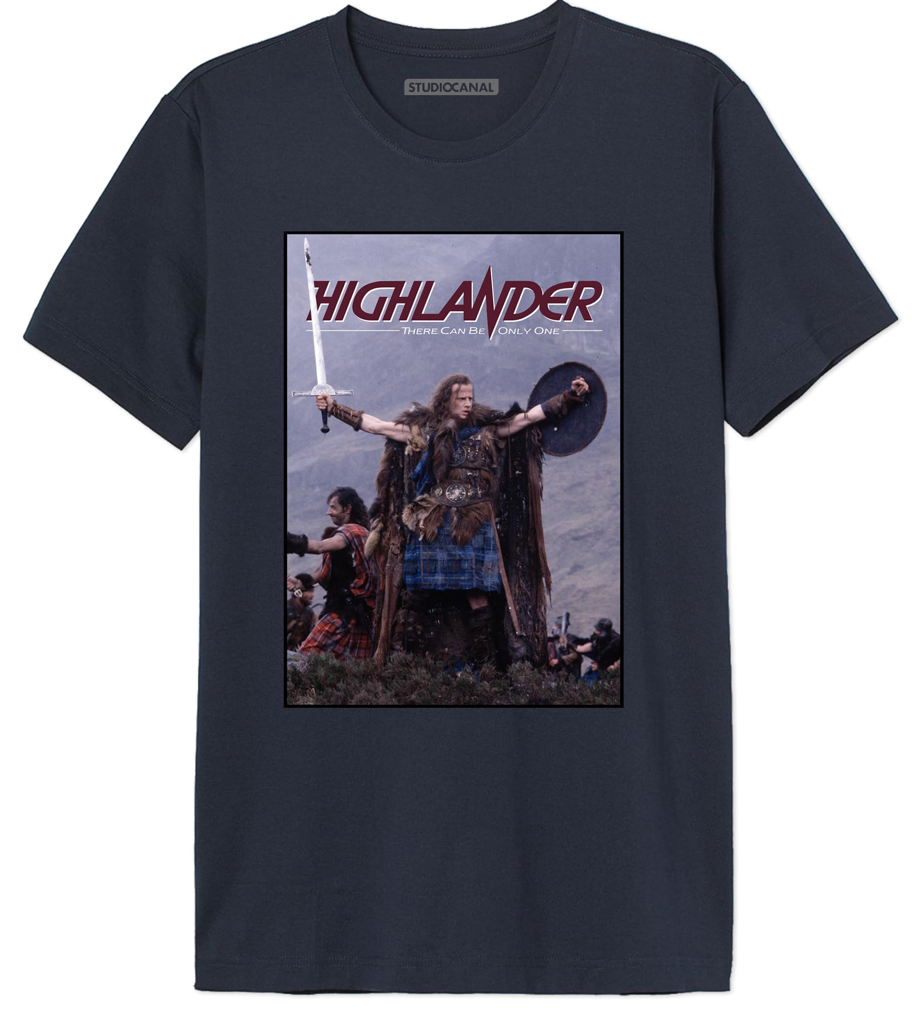 cotton division Highlander Highlander Victory Pose MEHILDRTS005 Men's T-Shirt, Navy, M, Navy Blue, M