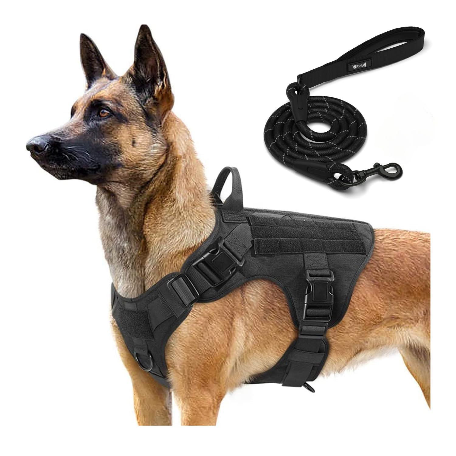 WapaW Dog Harness No-Pull Pet Harness Adjustable Outdoor Pet Vest 3M Reflective Oxford Material Vest for Dogs Easy Control for Small Medium Large Dogs (Tactical Black, Small (Harness + Leash)) 3