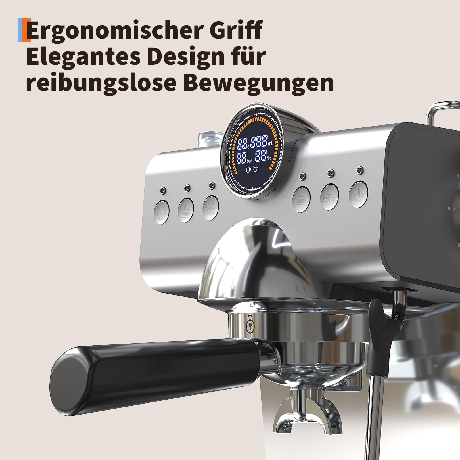 GarveeTech Macchina da Caffè Automatica 20 Bar, Espresso E Cappuccino Con Termoblocco & Ugello A Vapore Manuale,Serbatoio 1.5L, Per Espresso, Latte (nero)