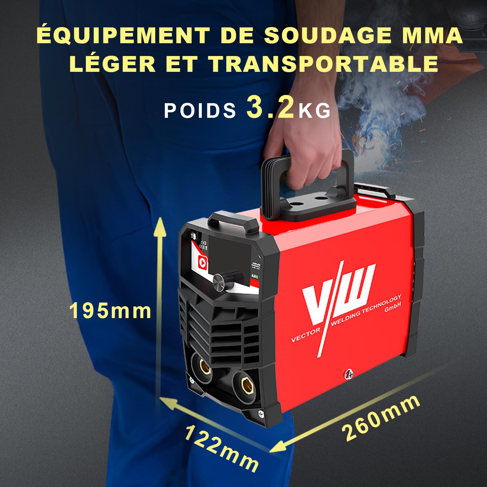 VECTOR WELDING Poste à Souder Inverter d'électrodes 200 A, Soudure d'électrodes MMA/STICK avec écran LED, MMA/STICK, IGBT, kit de soudure ARC 200
