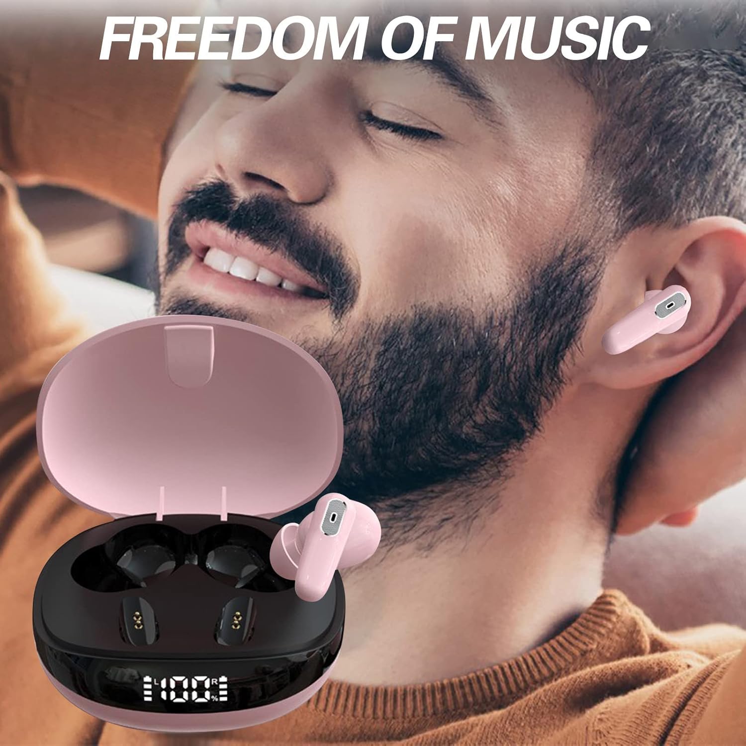 js81 bluetooth compatible v5 1 smart in ear mp3 stereo sports facility with digital display a led pink