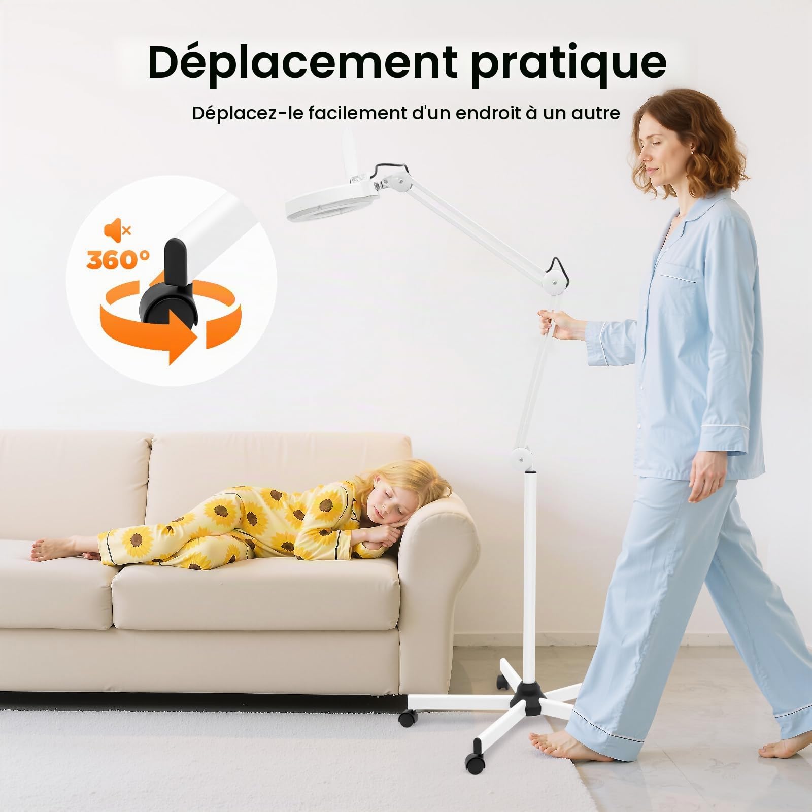 Lampe Loupe LED 5X, Grossissement Cosmétique, sur Pied Trépied, Esthétique