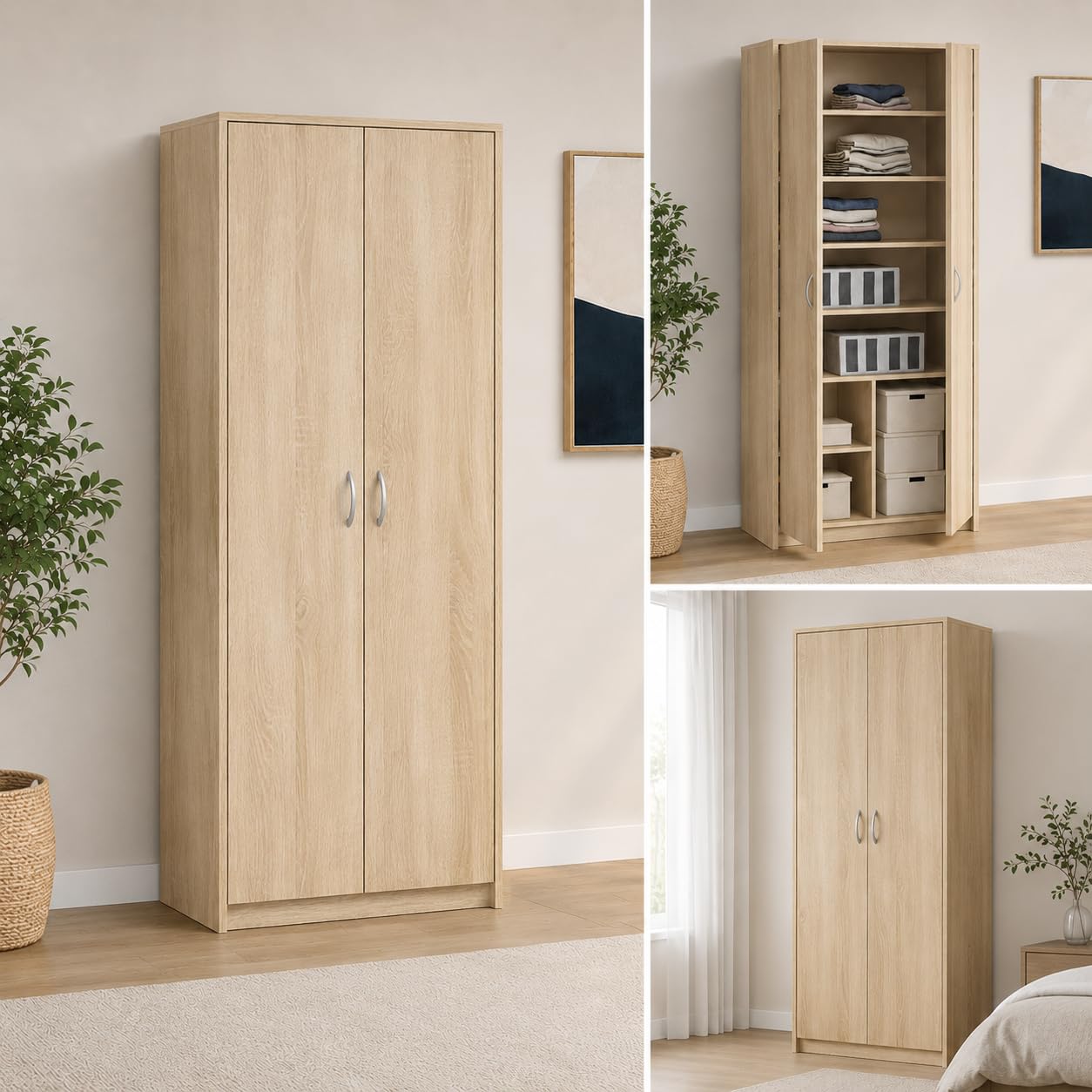 Armoire Multi-usages avec 2 Portes et 8 Compartiments - Bibliothèque - Armoire de Bureau - Armoire de ménage - 180 x 74 x 35 cm (Sonoma)