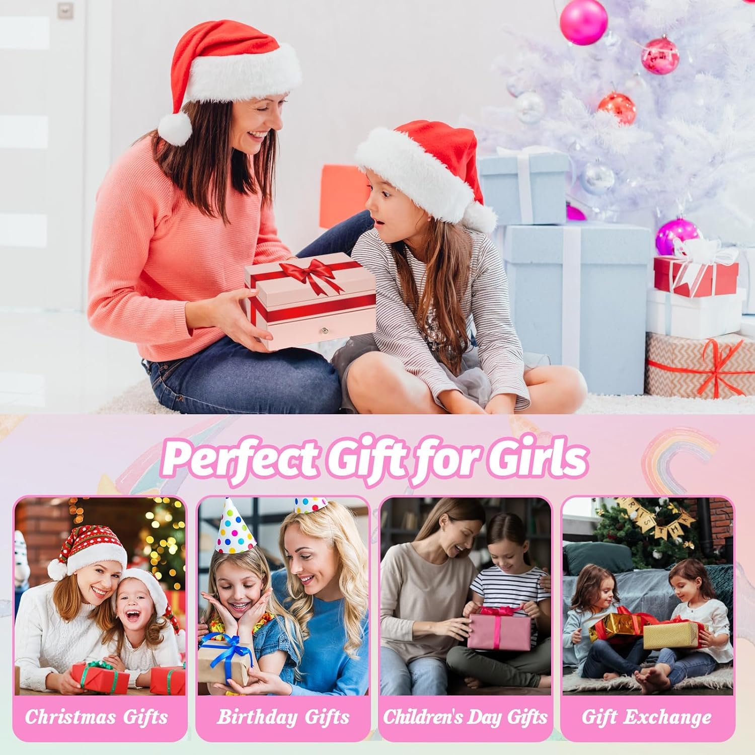 2 Niveles Joyero Niña, Joyero Musical Niña de Madera con Bailarina Giratoria, Joyero Musical Bailarina para Niñas Pequeñas, Navidad, Cumpleaños, Día del Niño, Año Nuevo Regalo (Rosa)