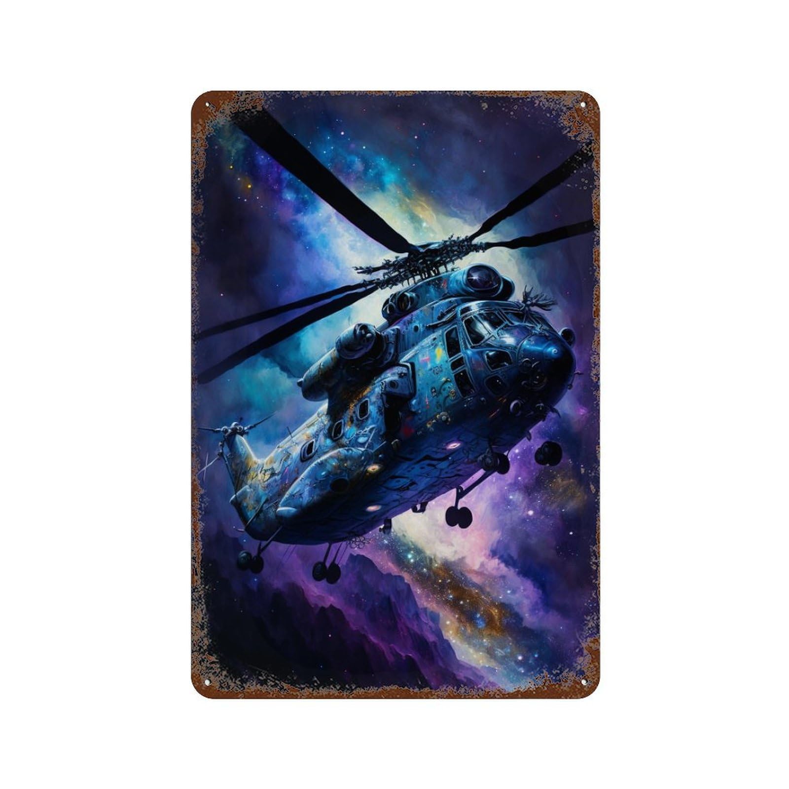 Galactic Helicopter Adventure -3 Distressed Metal Wall Sign 11.8"x7.9", Ideal for Pub, Kitchen And Man Cave Decor