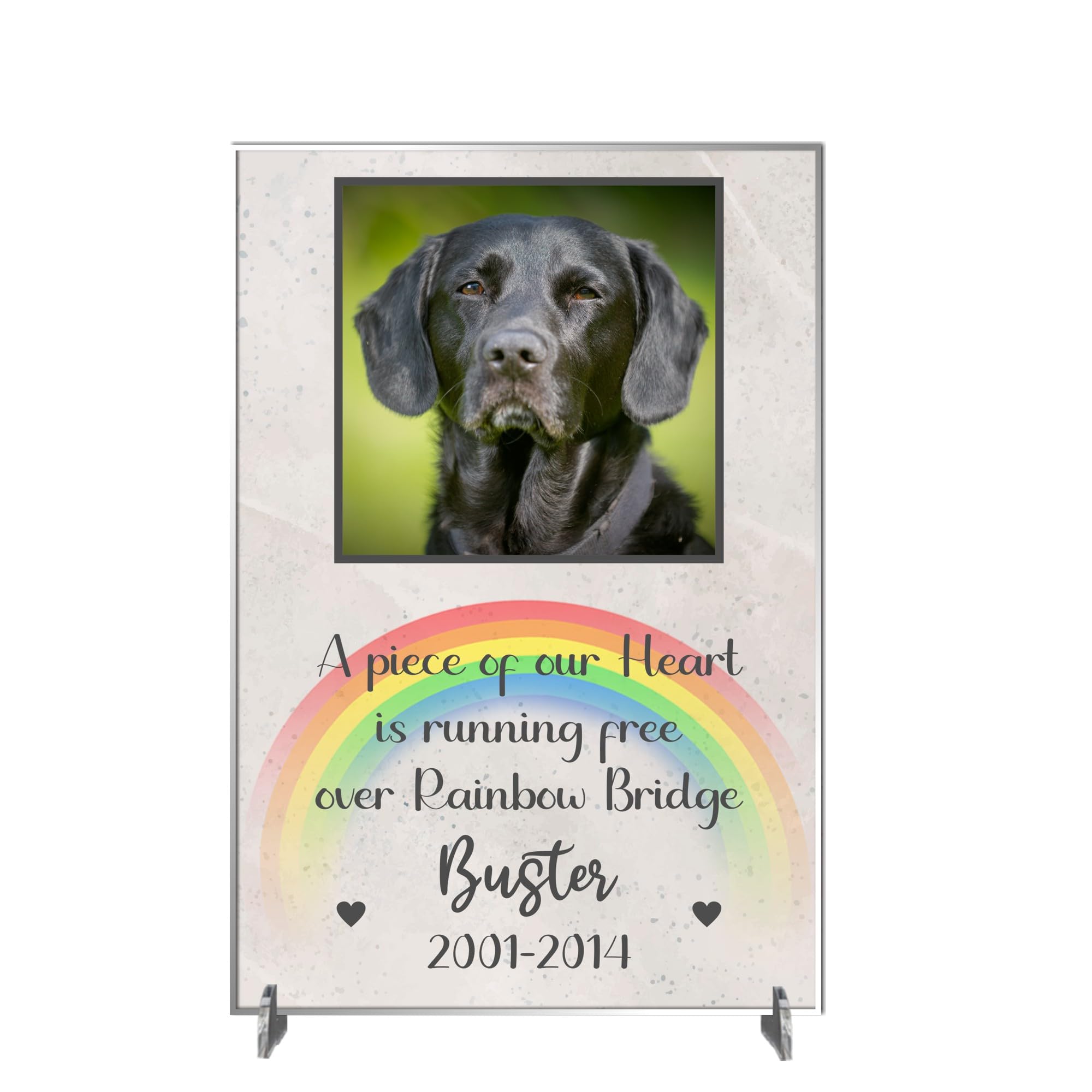 Personalised Pet Bereavement Photo Plaque with Custom Text - Available in MDF or Acrylic, Choice of Colours, 'In Loving Memory' Tribute for Pets (Acrylic A4 30cm x 21cm, Beige Stone)