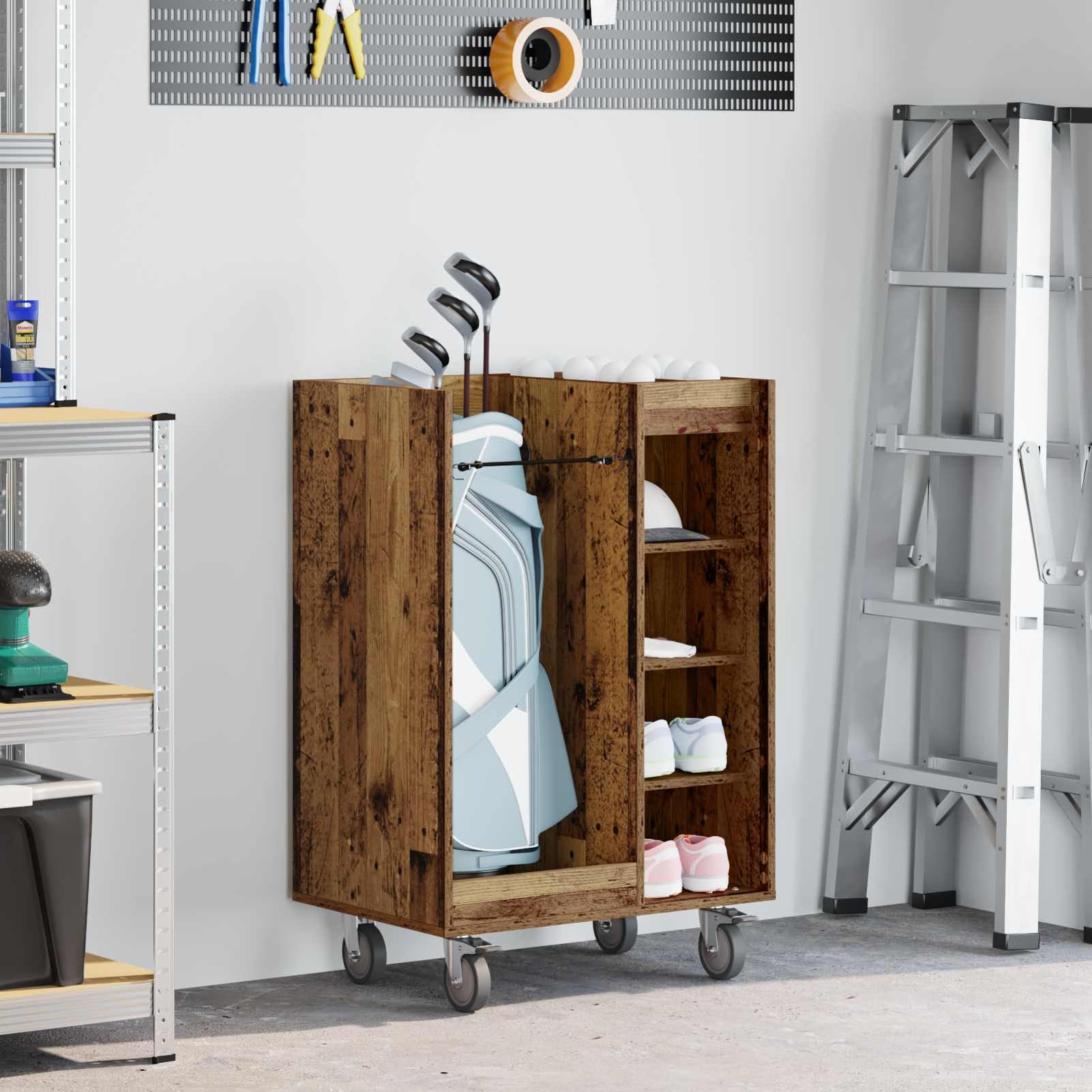 Gecheer Golf-Schrank Uni Altholz, 65 x 45 x 98 cm, Holz, Stauraum für Golfzubehör, Garagen oder Wohnräume