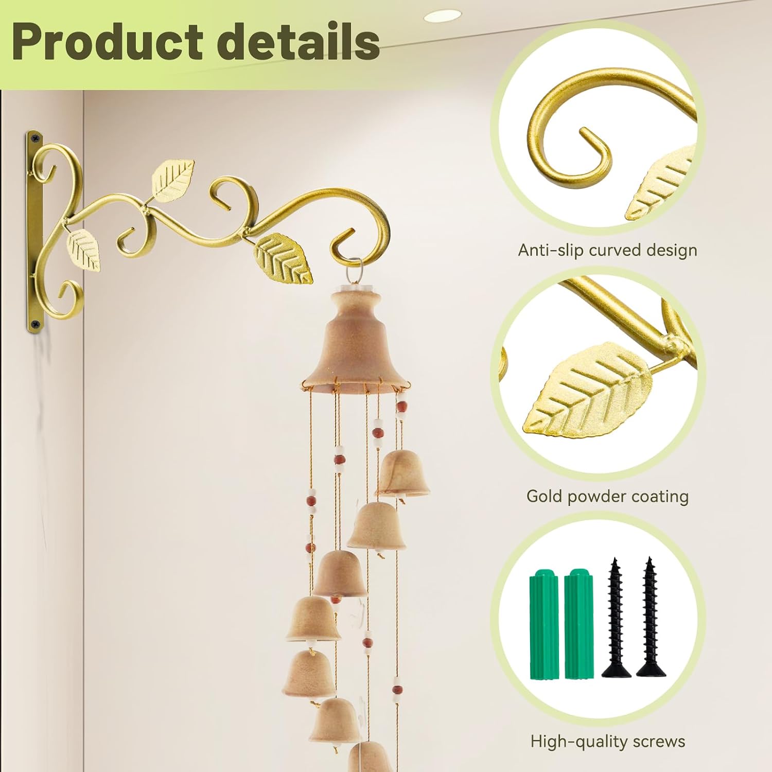 2Pack Hanging Plant Bracket Hooks, 12'' Iron Wall Plant Hanger, Multifunctional Brackets for Hanging Plants/Flower Baskets/Bird Feeders/Wind Chimes, Wall Hooks for Plants Outdoors/Indoors, Home Decor