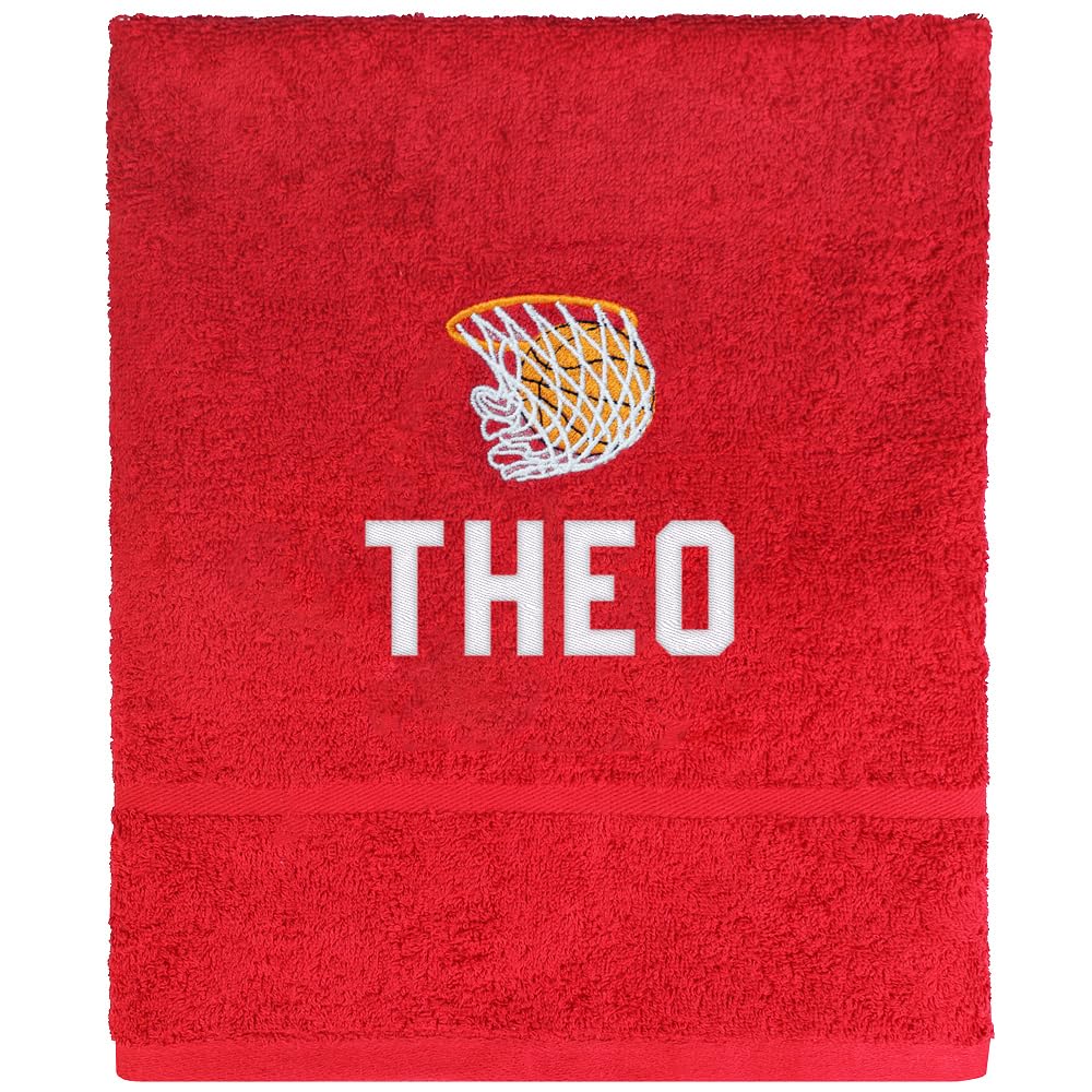 TeddyT's Personalised Basketball Embroidered Design Hand Towel (Red)