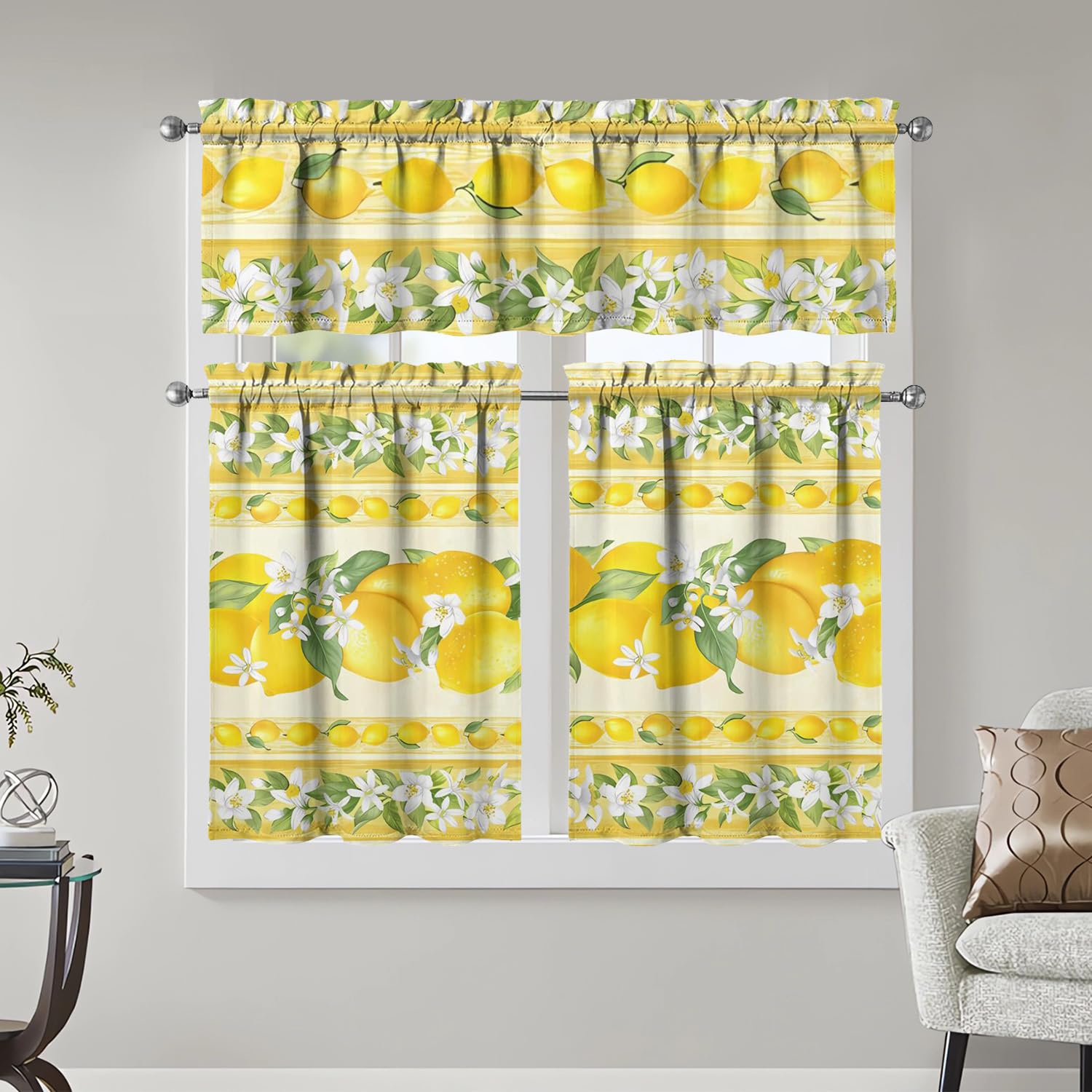 Lemon Kitchen Curtains 3 Piece Set Tier Valance Window Decor