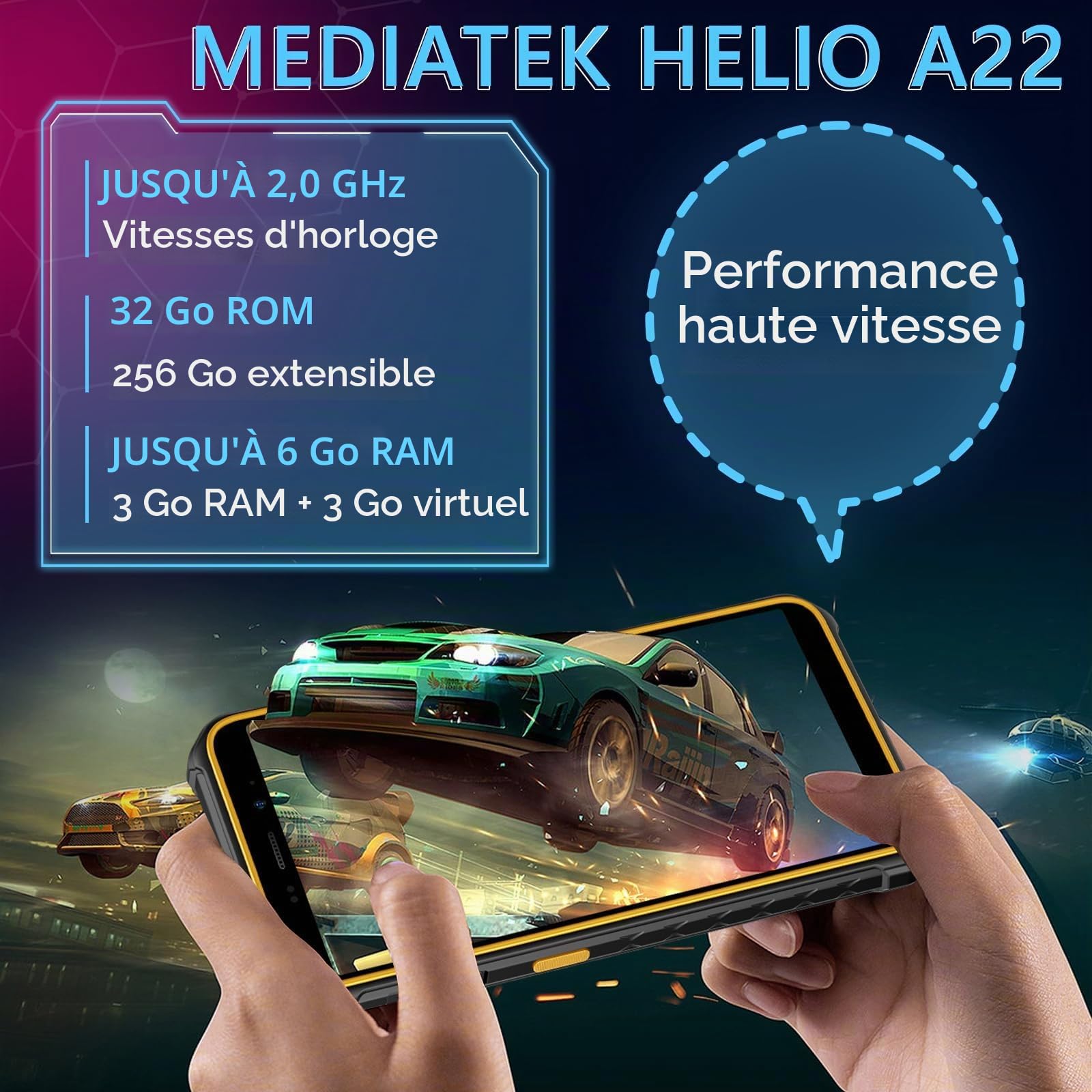 X12 Smartphone Incassable, Téléphone Portable Étanche IP68/IP69K, 6GB RAM + 32GB ROM, Écran HD+ 5,45 Pouces, Caméra 13MP, Batterie 4860mAh, Android 13, 4G Dual SIM/NFC/OTG/GPS, Noir