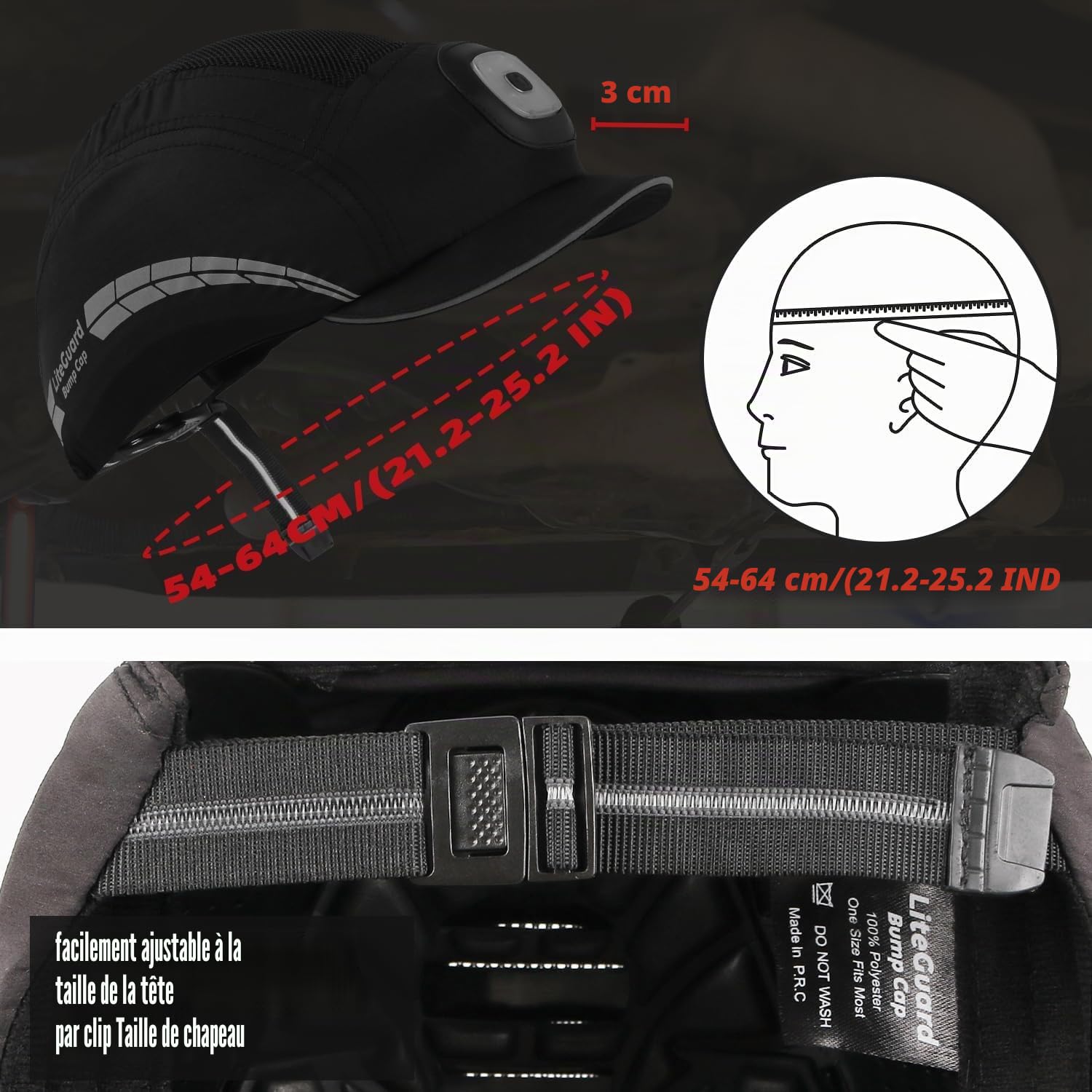 HEARMOR Casquette légère avec Bandes réfléchissantes, Style Casquette de Baseball Respirante, Protection de la tête pour Hommes et Femmes