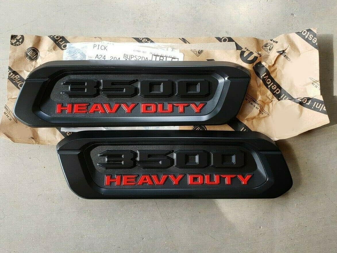 2pack OEM 3500 Heavy Duty Emblems Left Right Side Badges Hood 3D ABS Compatible with fits 3500 68632972AA 68632973AA (Black Red)