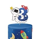 Outer Space 3rd Birthday Cake Topper, Blue Glitter Astronauts Three Cake Topper, Rocket Outer Space Birthday Cake Topper for Boys, Outer Space Themed 3rd Anniversary Party Decoration gallery image