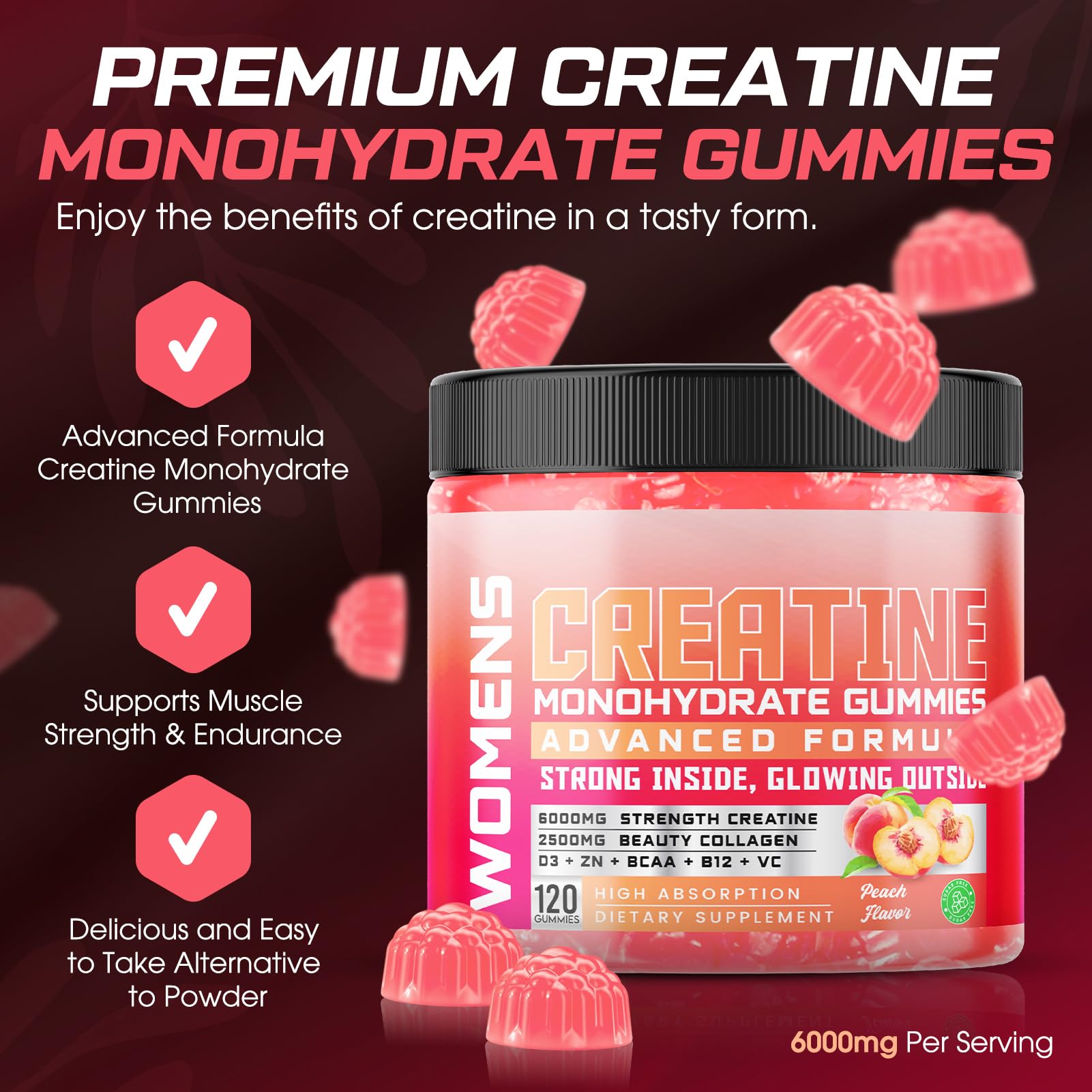Creatine for Women, 6000mg Creatine Monohydrate Gummies with Collagen, BCAA — Amazon image 2