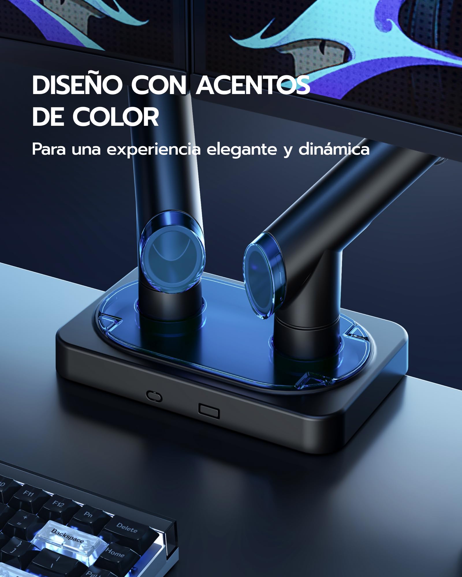 ARES WING Soporte de monitor para 2 monitores para pantallas planas y curvas de 17–45 pulgadas, Negro