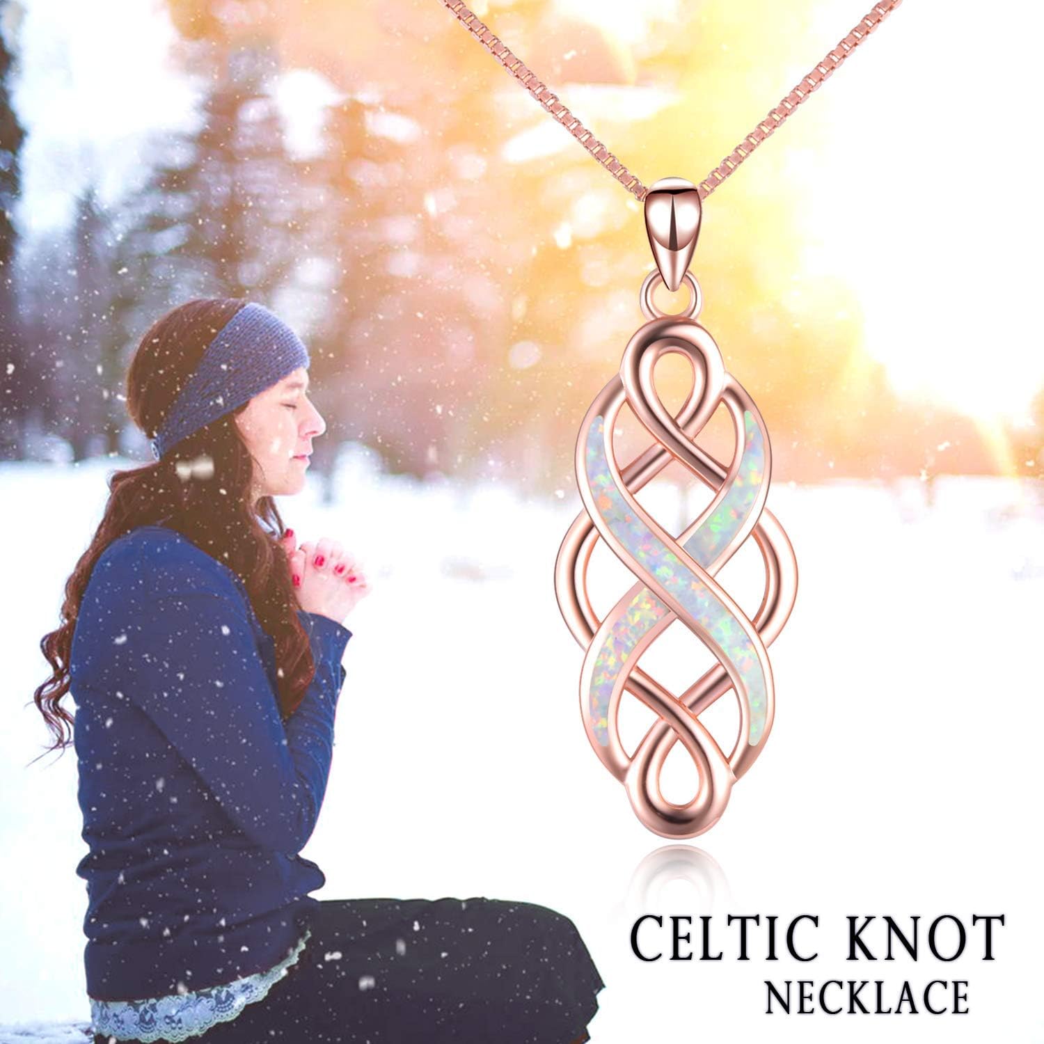 YFN Irish Celtic Knot Created Opal Pendant Necklace Earrings Jewelry Set Infinity Love Sterling Silver