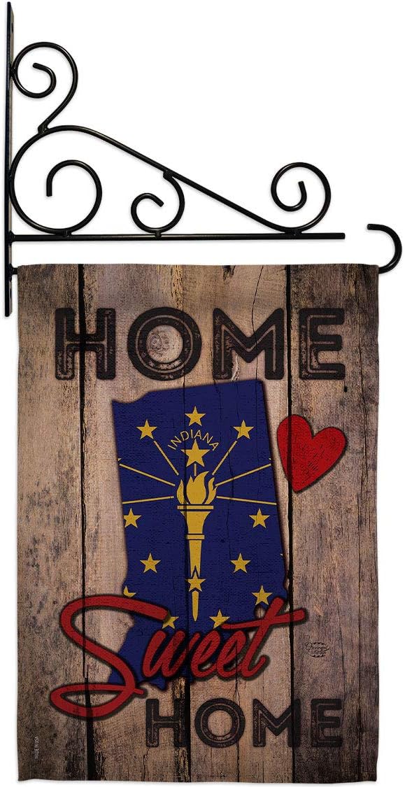 State Indiana Home Sweet Garden Flag Set Wall Holder Americana States USA American Territories Republic Country Particular Area Small Decorative Gift Yard House Banner Made In 13 X 18.5