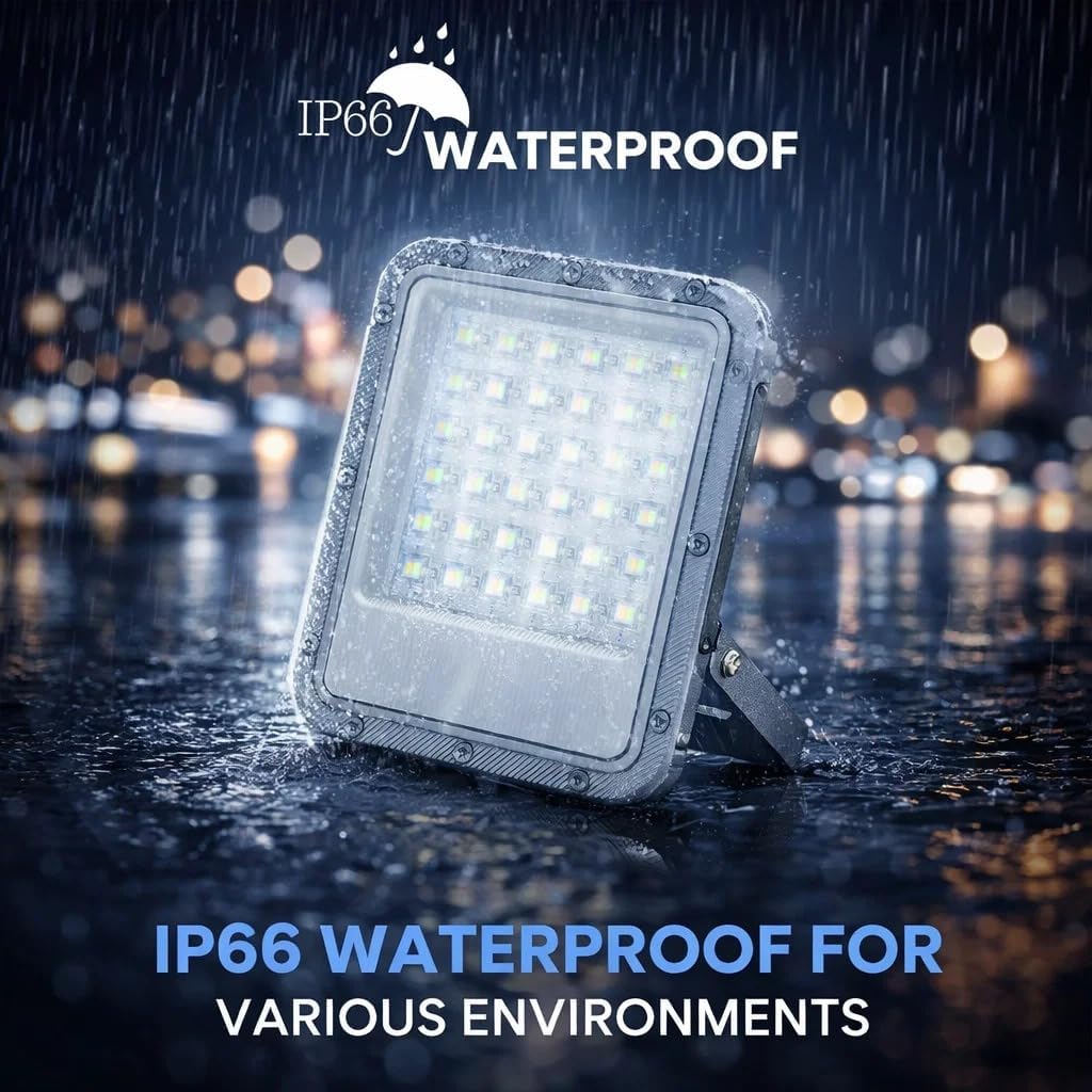 50W LED Flood Light Outdoor, 110-277V Commercial & Residential LED Lights IP66 Waterproof, 6500K Daylight White, 5500LM, Energy Efficient Flood Outdoor Lights, Plug-in LED Flood Lights, 2 Pack