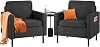 STHOUYN Fabric Comfy Small Accent Chair Set of 2 Living Room Bedroom Chairs, Reading Arm Chair for Adults, Suitable Small Spaces Office Couch, Dark Grey 2, Dark Grey
