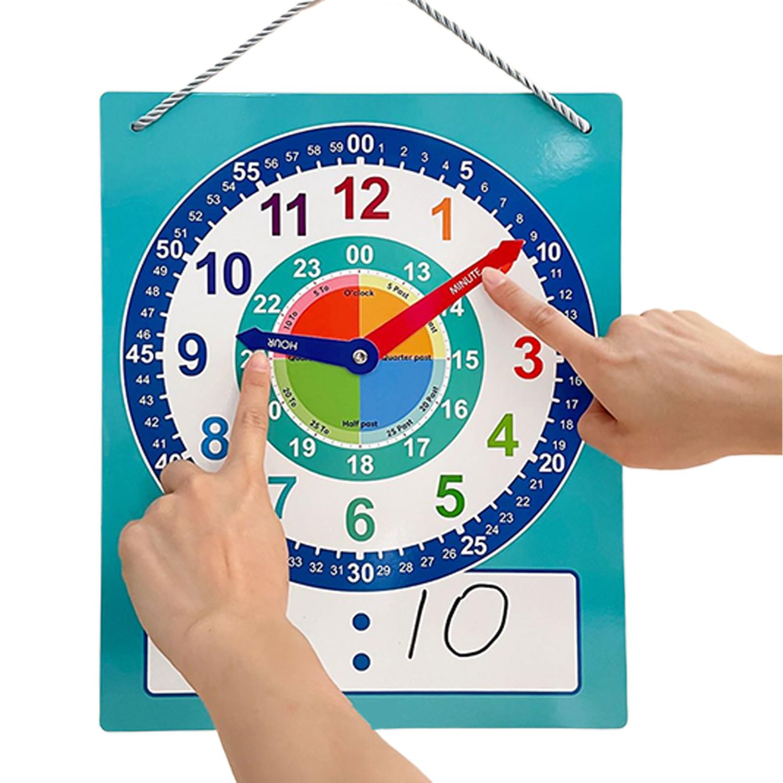 Orologio didattico - Orologio didattico, apprendimento educativo per bambini | Strumento per esercitarsi sul doppio lato con area di scrittura cancellabile a secco, risorsa educativa in stile p