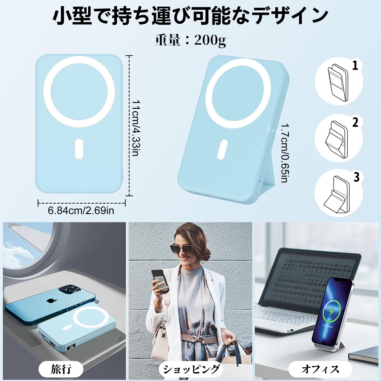 Amazon | LUCKYDUO モバイルバッテリー マグネット10000mAh 大容量