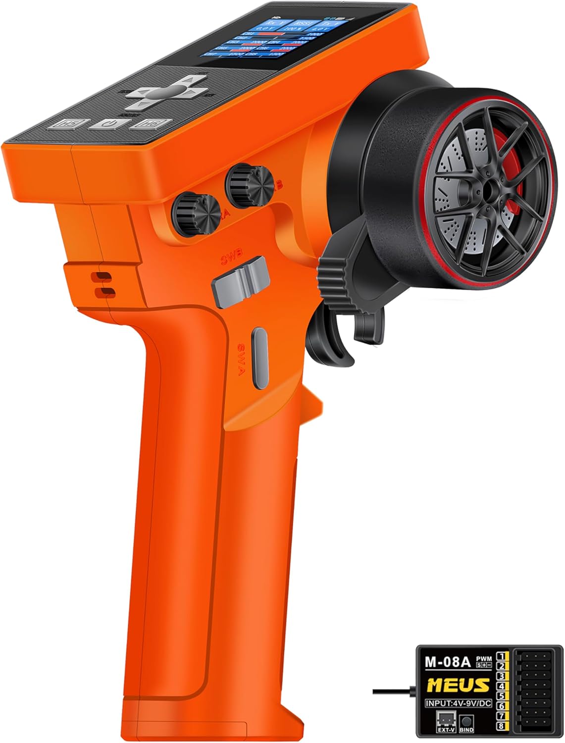 MEUS RACING ME-8B RC Transmitter 8 Channels 2.4GHz and Receiver for 1/8 1/10 1/18 1/24 RC Crawler Car Boat TRX4 TRX4M SCX10 SCX24 Upgrades Parts (Orange)