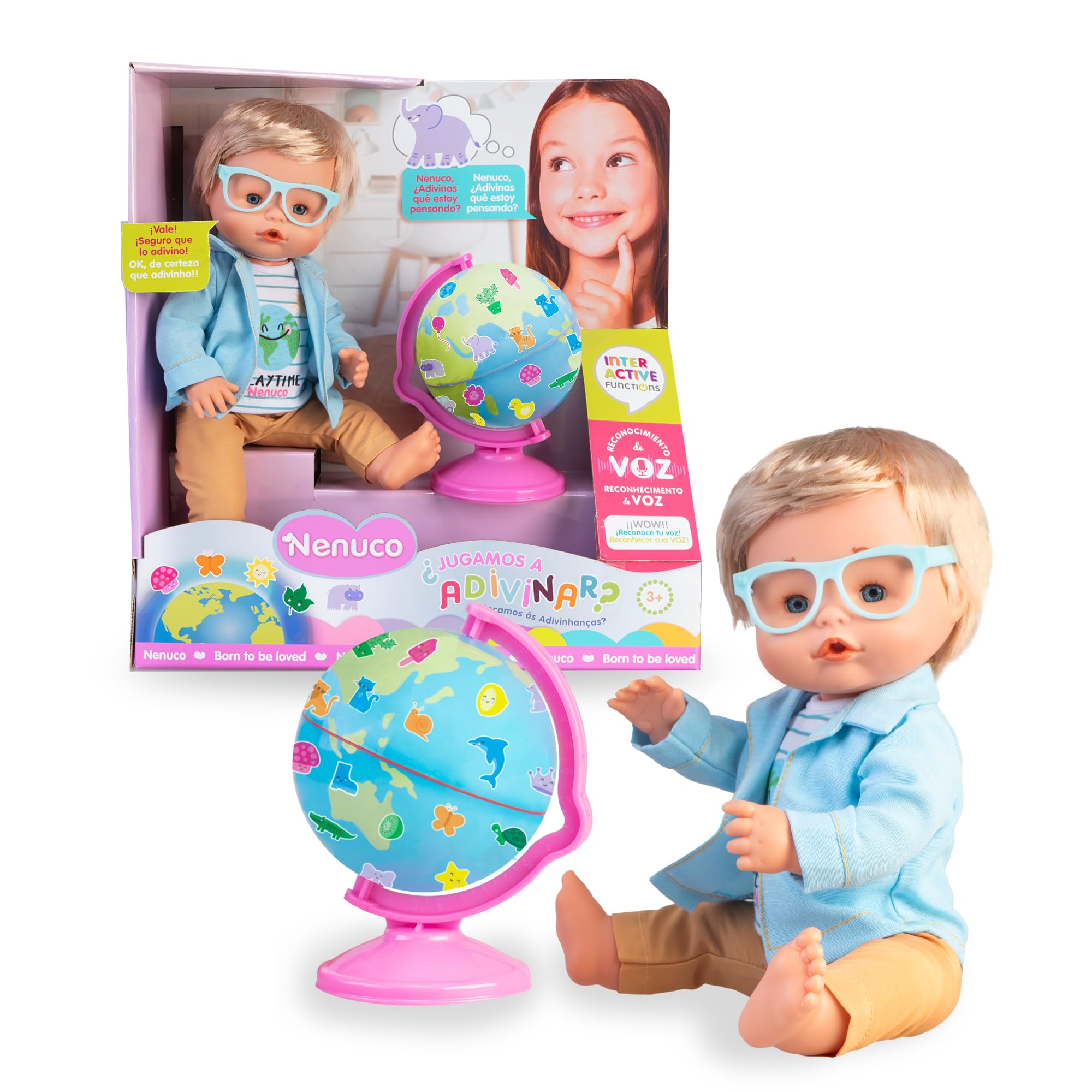 Nenuco ¿Jugamos a Adivinar?, Muñeco Bebé de 35 cm y Cuerpo Duro, Juguete Interactivo con Tecnología de Reconocimiento de Voz, Puede Adivinar lo que estás Pensando, +3 Años, Famosa (NFN98000)
