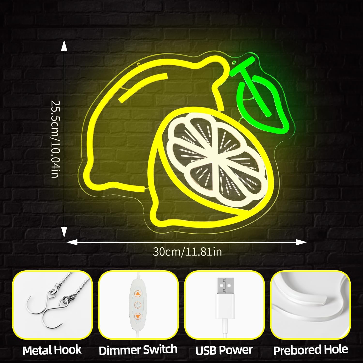Lemon Neon Sign for Wall Decor Dimmable Summer Fruit Led Sign Citrus Neon Lights Lemons Light Up Sign for Home Kitchen Bathroom Lemon Themed Party Decor