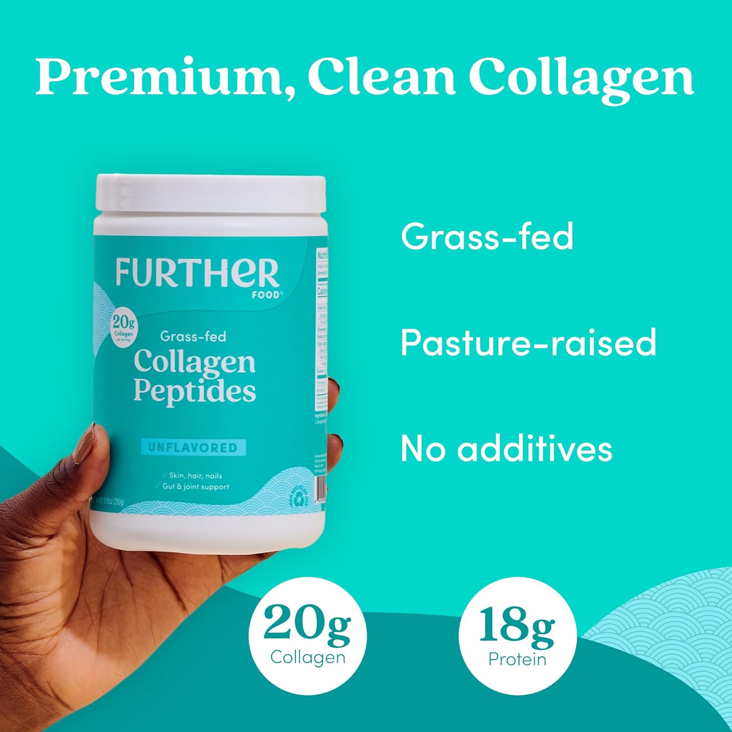 Further Food Unflavored Collagen Peptides Powder - 100% Grass-Fed, Hydrolyzed Type 1 & 3, 20g of Collagen per Serving, Supports Skin, Hair, Nails & Joints, 21.16 Oz - Image 3
