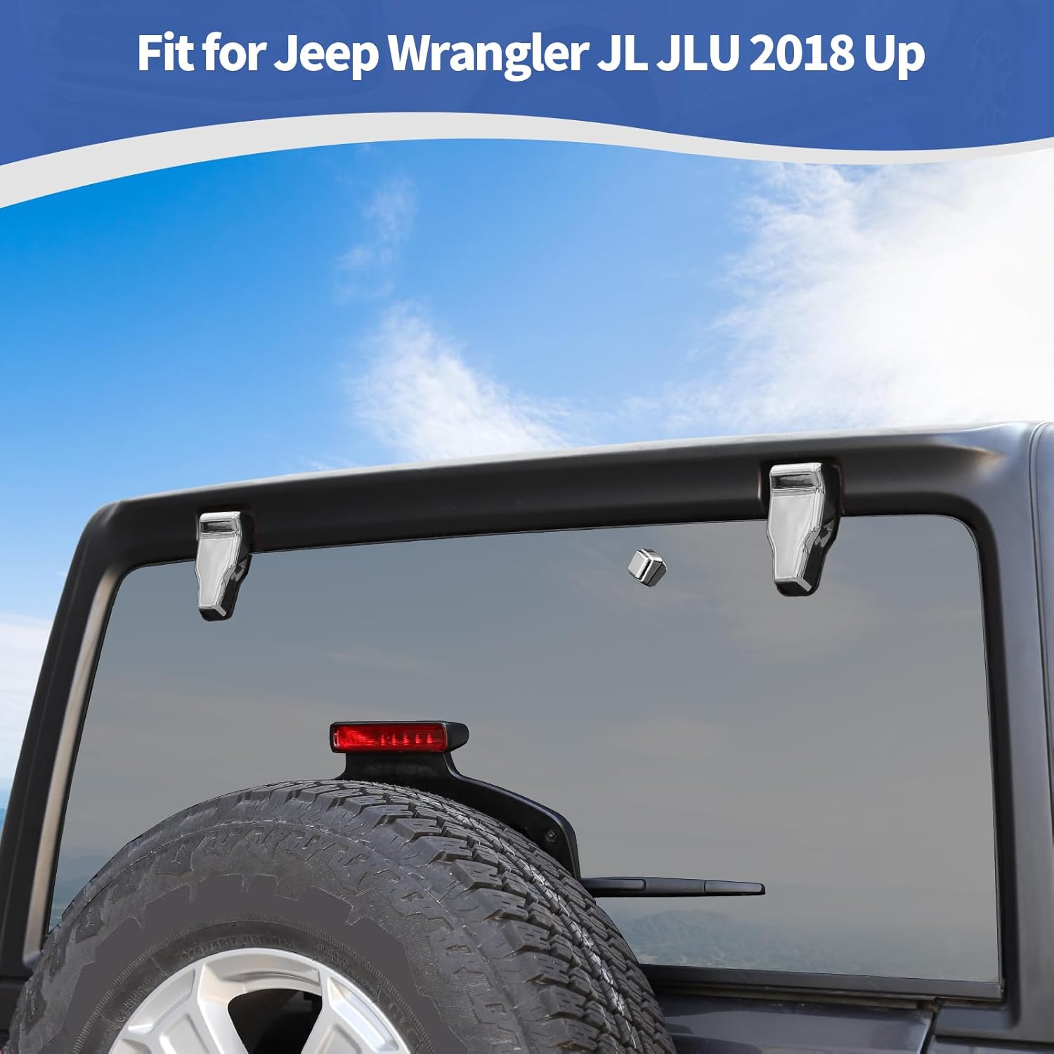 RT-TCZ for Jeep JL Rear Window Hinge Cover Trim Nozzle Decals for Jeep Wrangler JL JLU 2018 up Chrome Exterior Accessories 3pcs