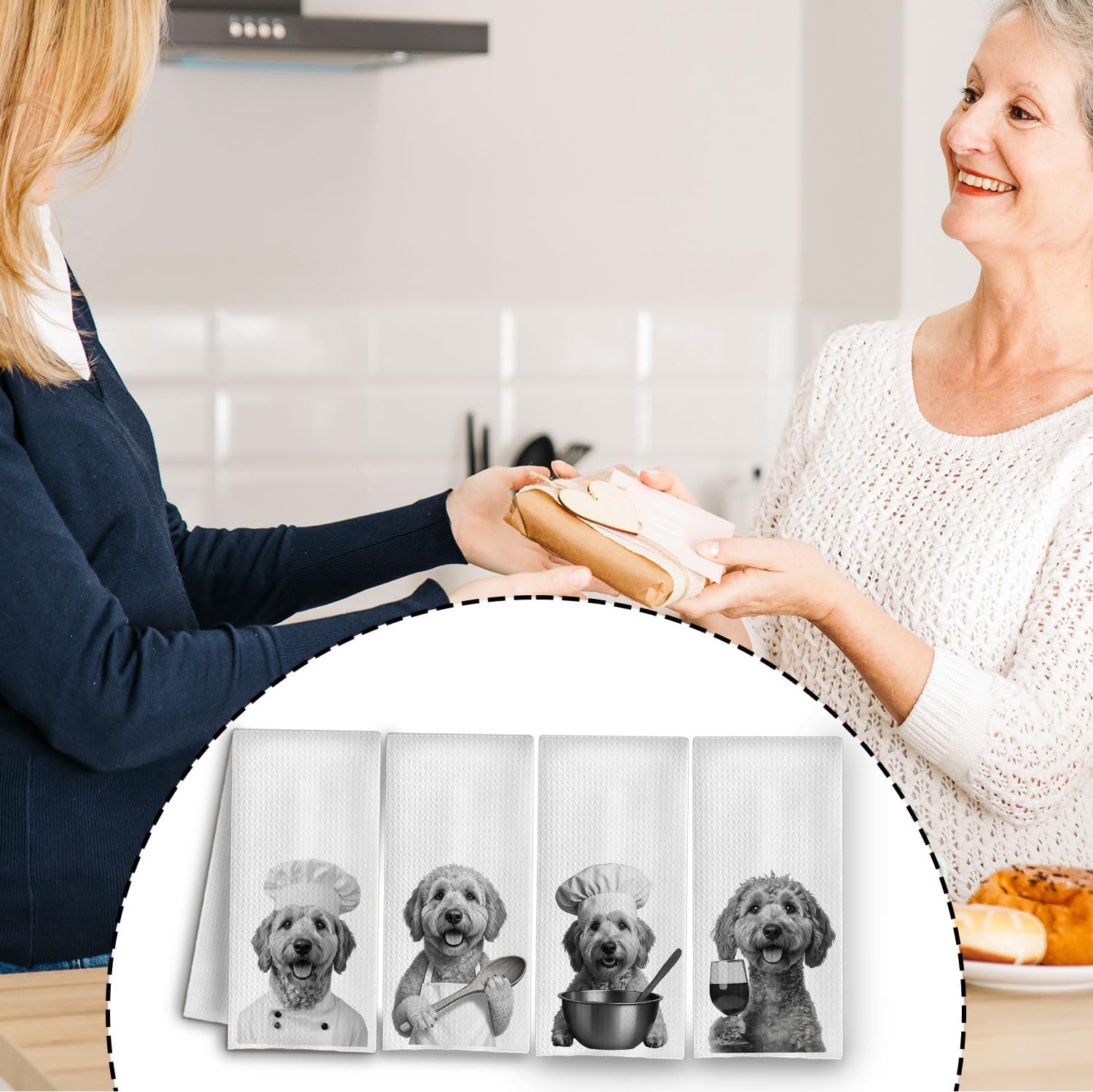 Funny Chef Goldendoodle Dog Wine Kitchen Towels, Gifts for Goldendoodle Lovers Owners Dish Tea Towels, Wine Lover Gifts Decorative Hand Towel for Kitchen, 16x24 Inch Set of 4 - Image 5