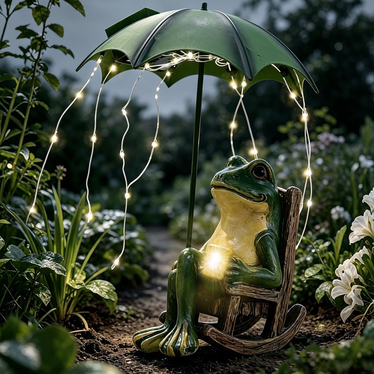 AXVRAV Solar Frog Statue, Decorative Frog for Outdoor Use Made of Resin with Solar Light & Umbrella, IP65 Waterproof Outdoor Solar Frog Garden, Frog Decorative Garden for Balcony, Lawn, Ponds Patio