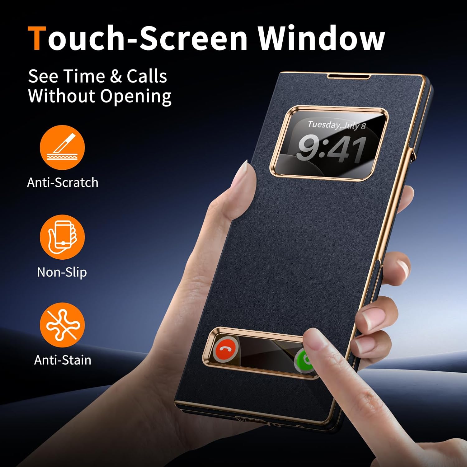 for Galaxy Z Fold 7 Case Luxury Leather with Smart Screen View,Fit for Magsafe,See Calls & Time Without Opening,Magnetic Slim Protective Cover for Samsung Zfold 7 Case Black - Image 2