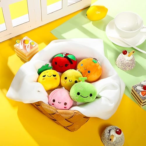 Miniatura 4 de 6 piezas de frutas suaves de peluche coloridas frutas rellenas encantadoras durazno, naranja, piña y melón para niños pequeños, mochila, llavero,